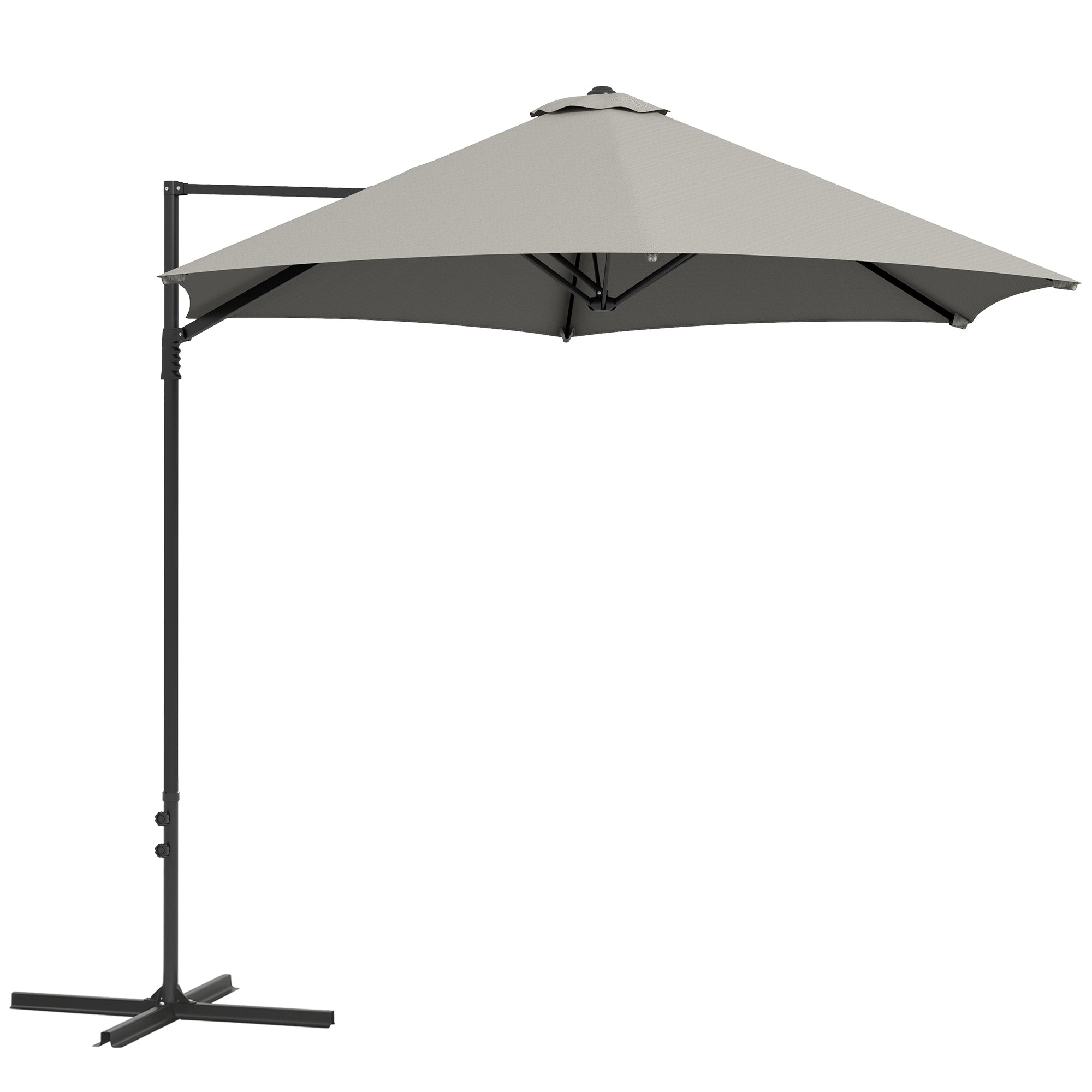 Outsunny 2.5M Garden Cantilever Parasol, Offset Roma Patio Umbrella Hanging Sun Shade Canopy Shelter with 360° Rotation and Cross Base, Light Grey - North Peak Garden Furniture