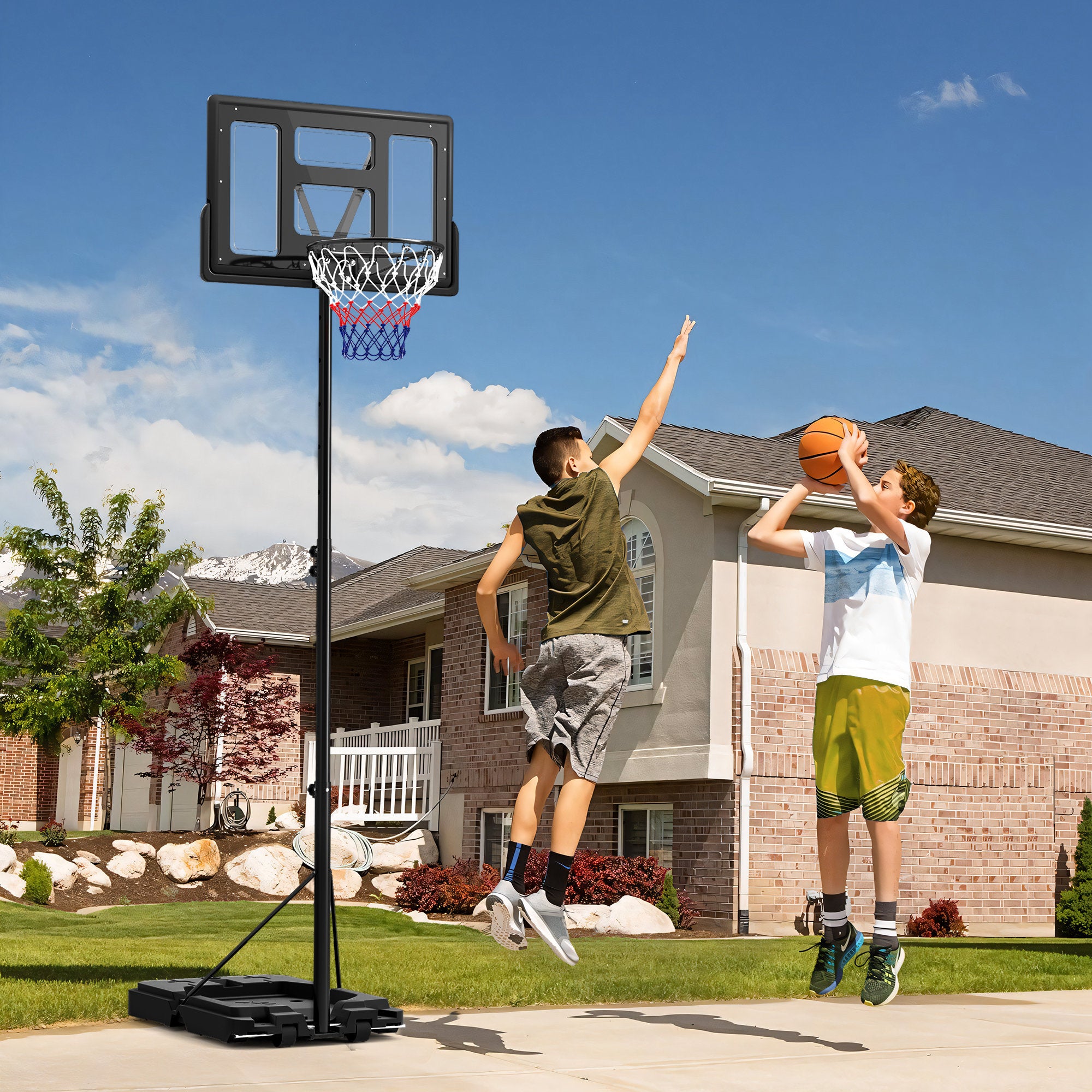 SPORTNOW Basketball Hoop Outdoor, Basketball Hoop and Stand with 10-Level Adjustable Height, Weighted Base, Portable on Wheels, 2.3-3.05m, for Teens, Juniors, Adults - North Peak Garden Furniture