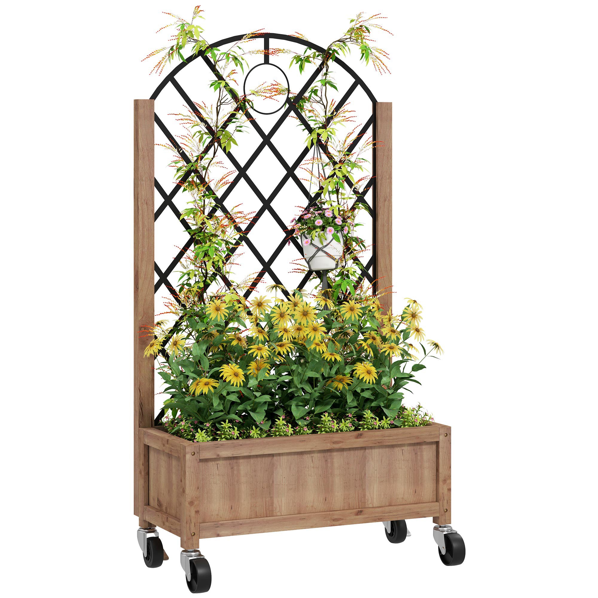 Outsunny Wooden Planter, with Metal Trellis - Brown/Black - North Peak Garden Furniture