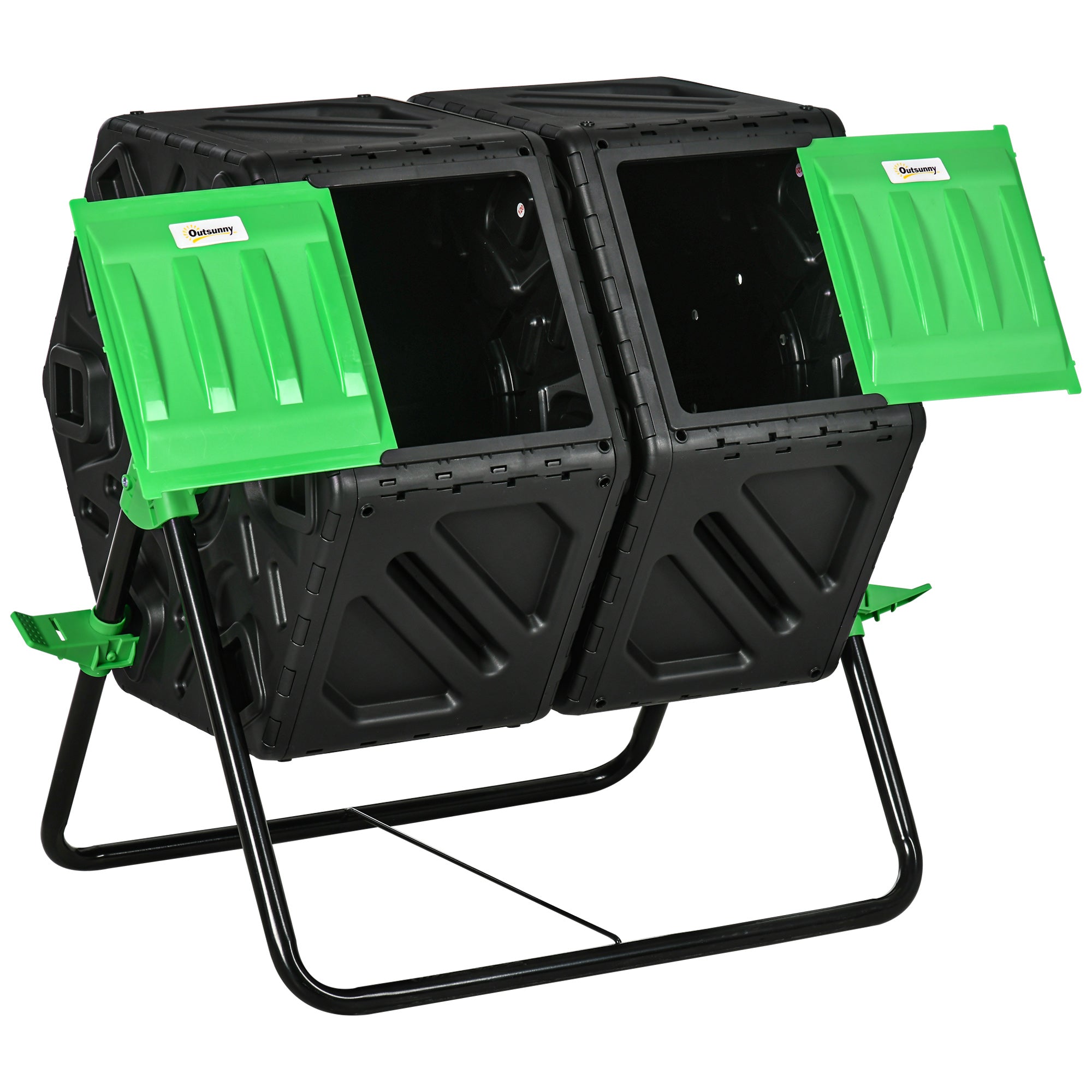 Outsunny Dual Chamber Garden Compost Bin, 130L Rotating Composter, Compost Maker with Ventilation Openings and Steel Legs - North Peak Garden Furniture