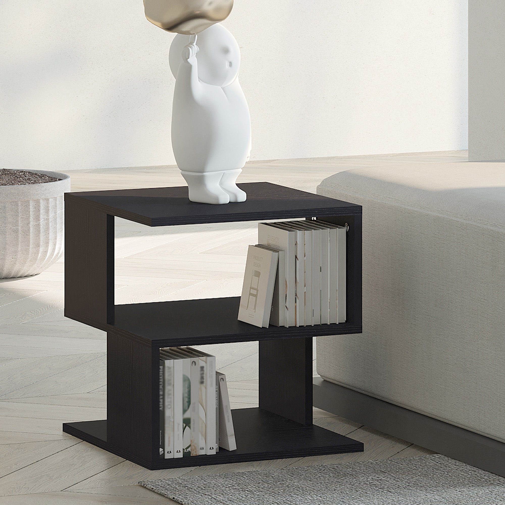 HOMCOM Side Table Square Coffee Table Modern End Table with 2 Tier Storage Shelves for Living Room, Bedroom, Black - North Peak Garden Furniture