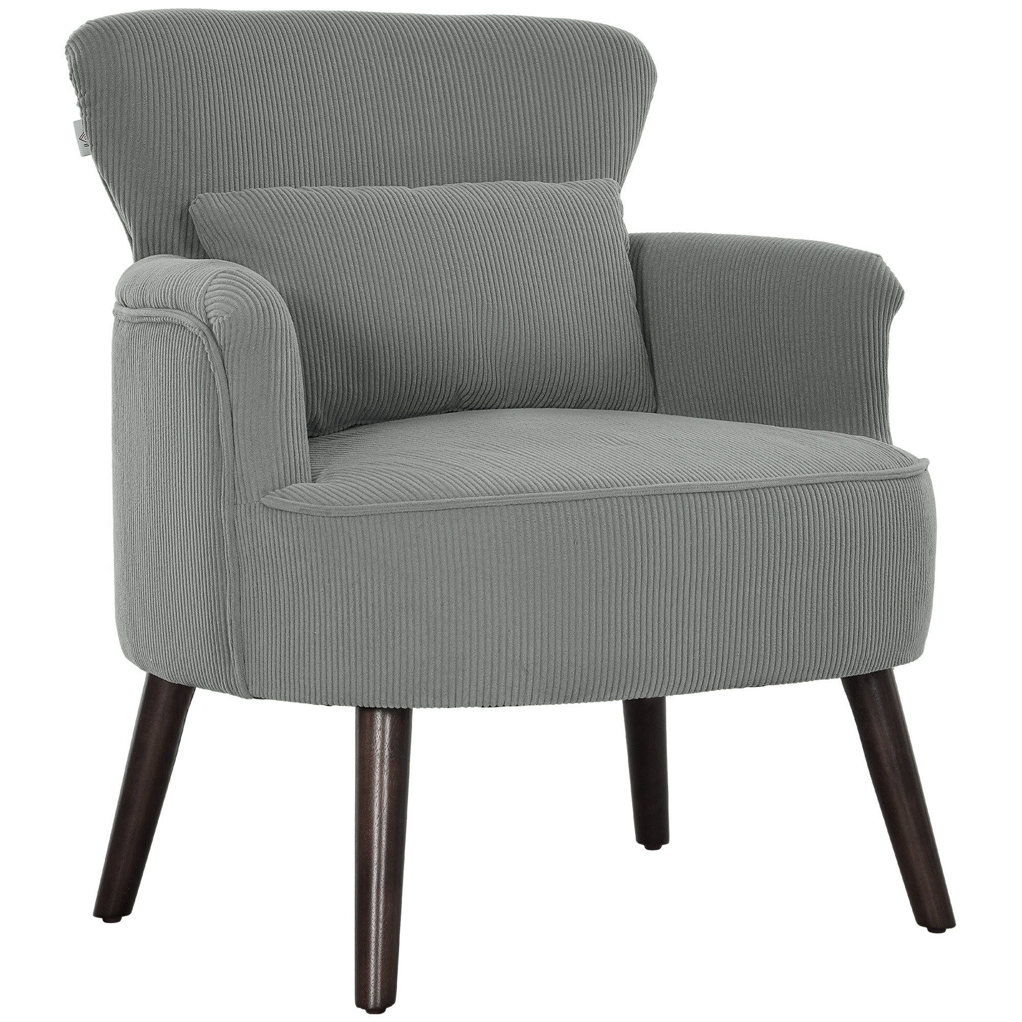 HOMCOM Corduroy Retro Accent Chair - Light Grey - North Peak Garden Furniture