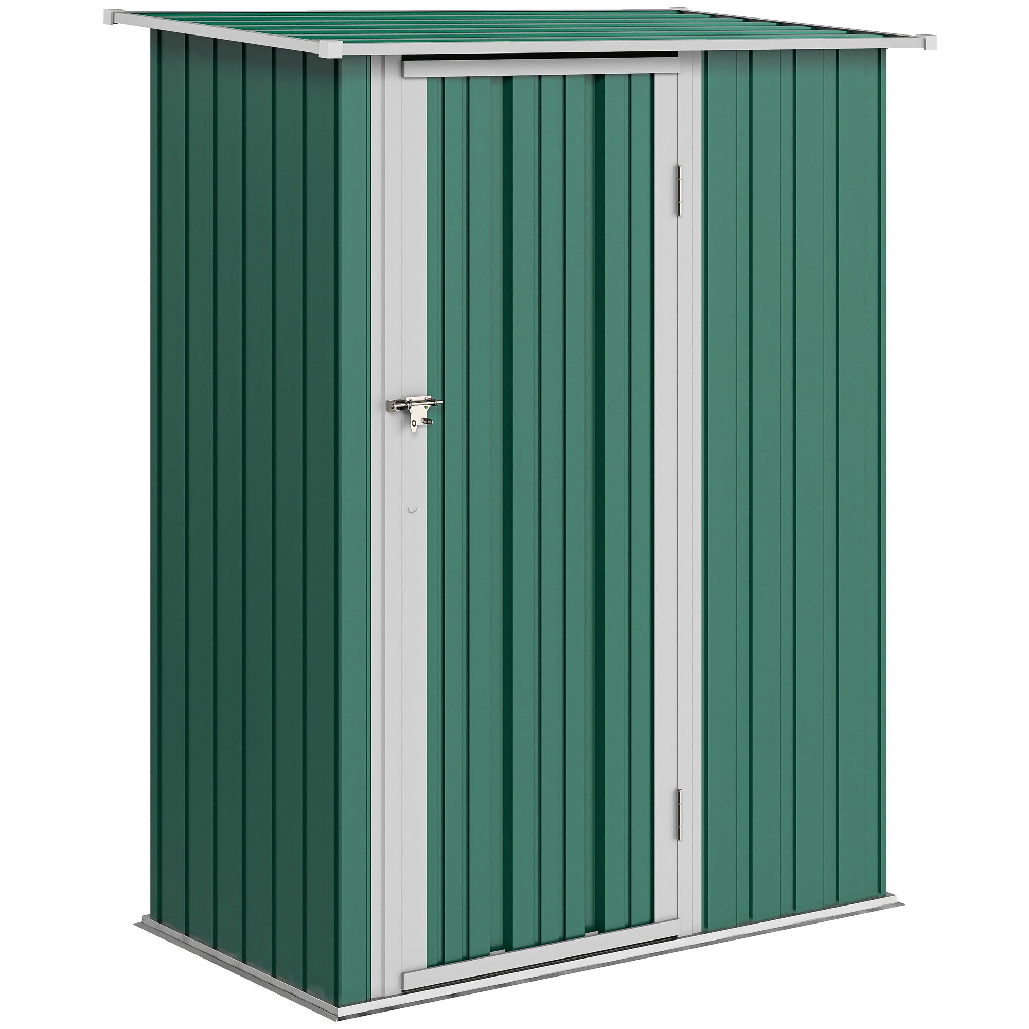Outsunny 5ft x 3ft Garden Metal Storage Shed, Outdoor Tool Shed with Sloped Roof, Lockable Door for Tools, Equipment, Green