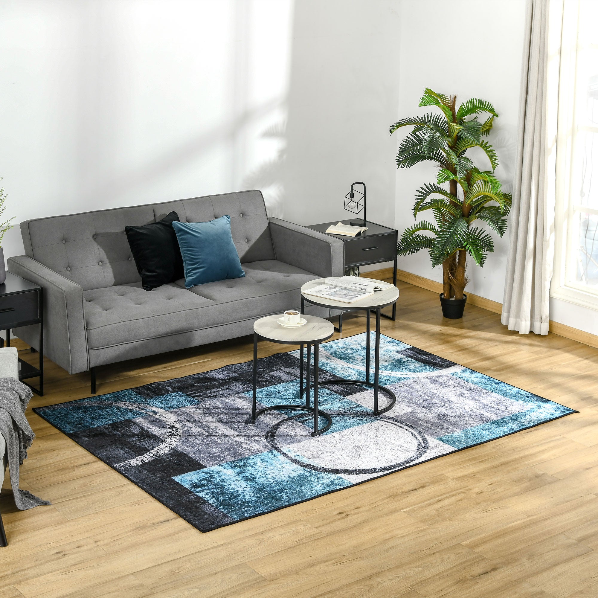HOMCOM Blue Geometric Rug, Modern Area Rugs Large Carpet for Living Room, Bedroom, Dining Room, 160x230 cm - North Peak Garden Furniture