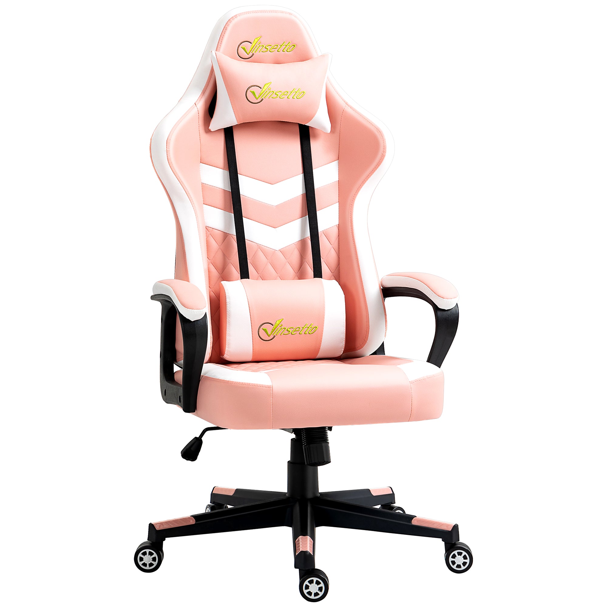 Vinsetto Gaming Chair, Computer Desk Chair with Lumbar Support, Faux Leather Racing Chair with Headrest and Swivel Wheels for Home Office, Pink - North Peak Garden Furniture