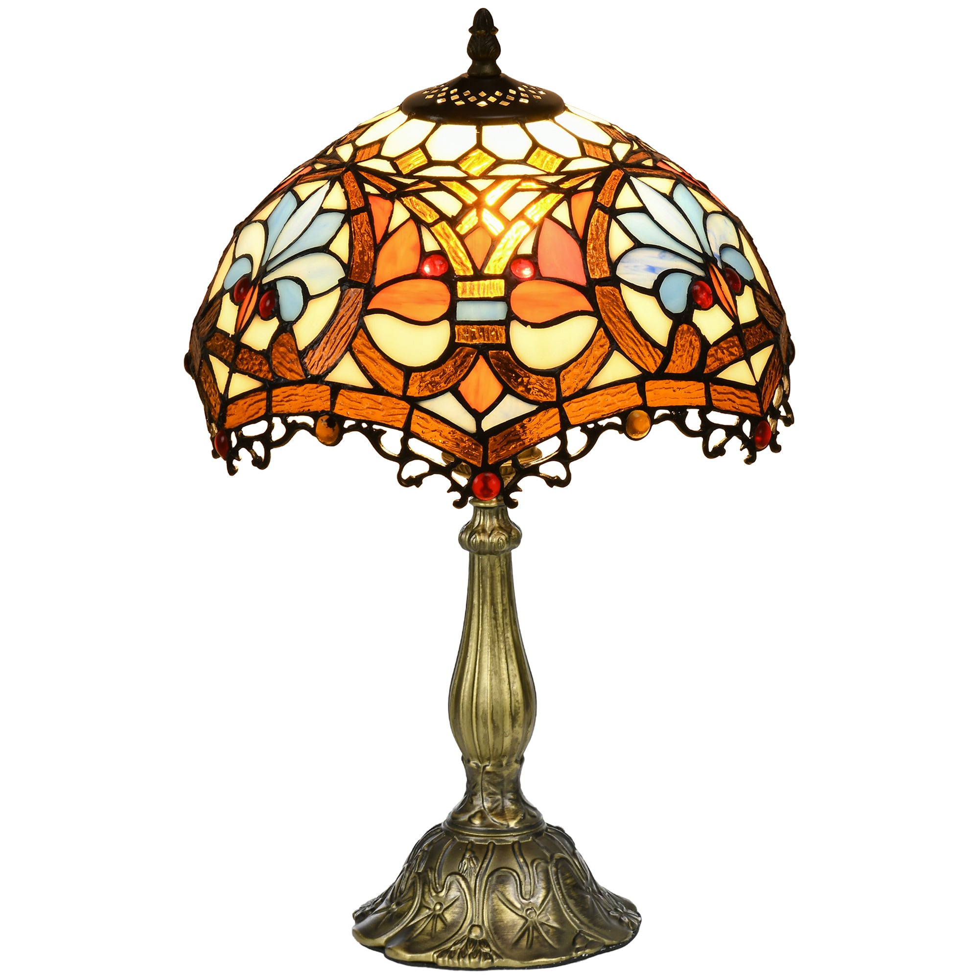 HOMCOM Stained Glass Table Lamp, Handcrafted Artisan Collectible, Suitable for Living Room and Bedside, Multi-Coloured, Ф31 x 48Hcm, Zinc Alloy. - North Peak Garden Furniture