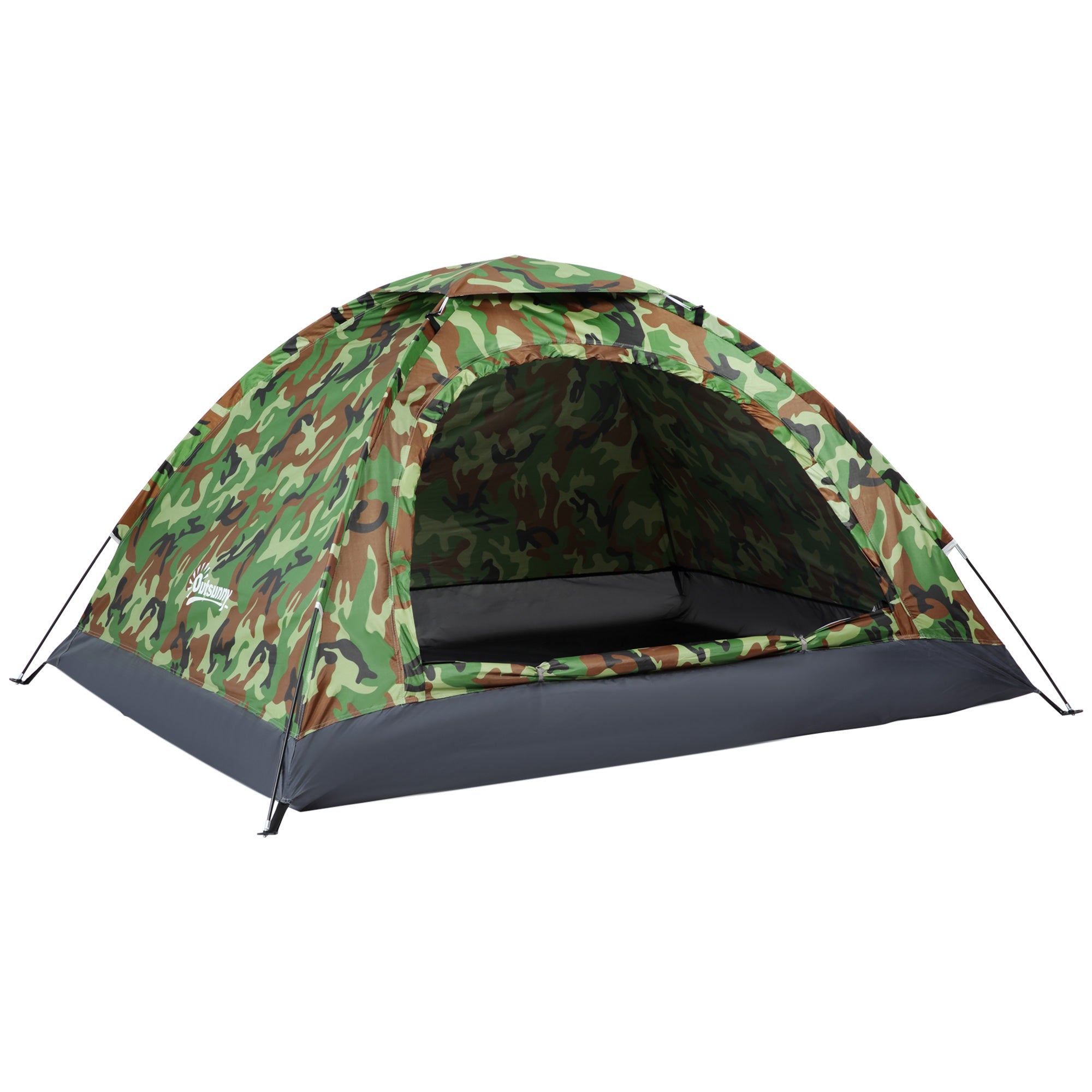 Outsunny 2 Person Camping Tent, Dome Tent with Zipped Doors, Storage Pocket, Portable Handy Bag, Multicoloured - North Peak Garden Furniture