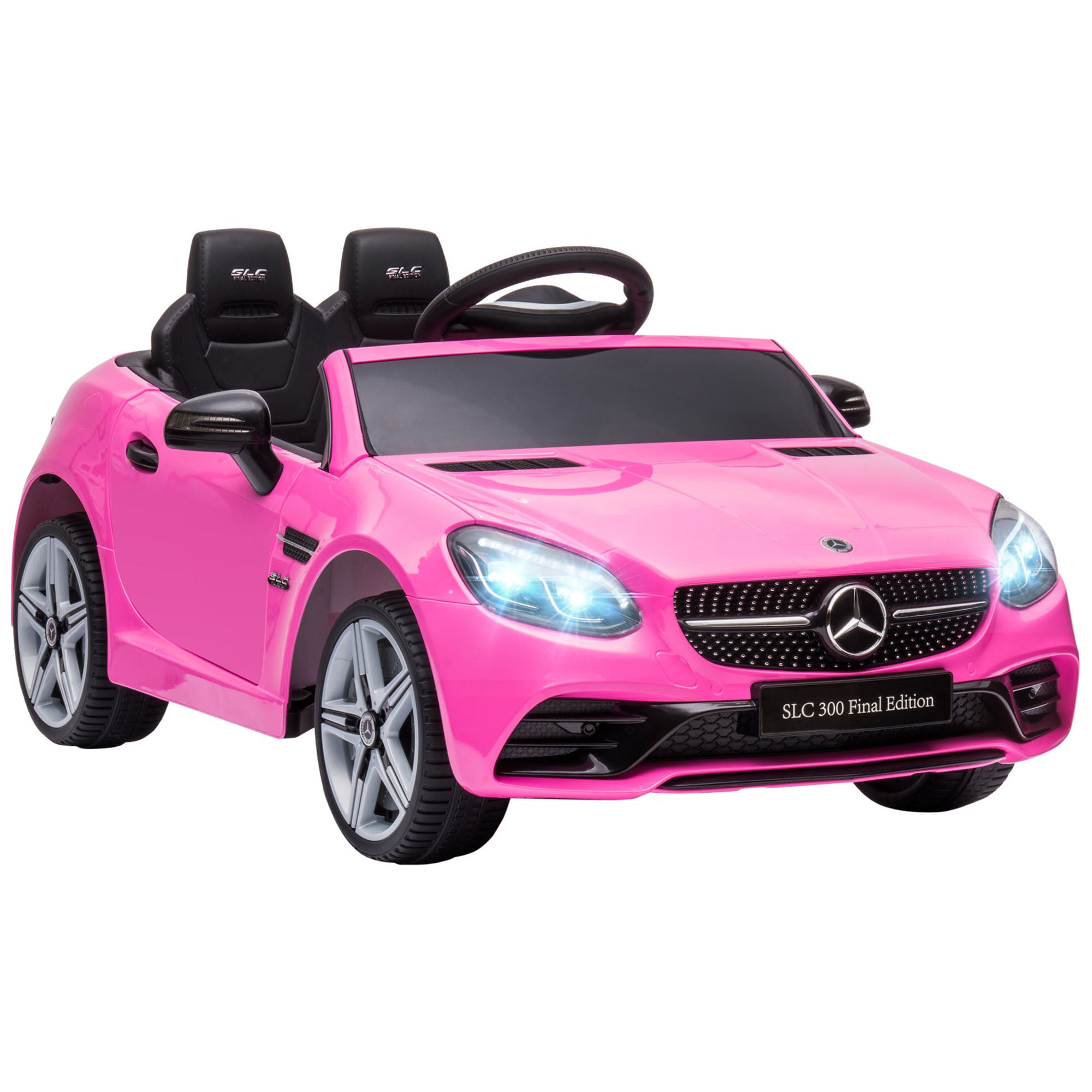 AIYAPLAY Benz SLC 300 Licensed 12V Kids Electric Ride On Car with Parental Remote Two Motors Music Lights Suspension Wheels for 3-6 Years Pink - North Peak Garden Furniture