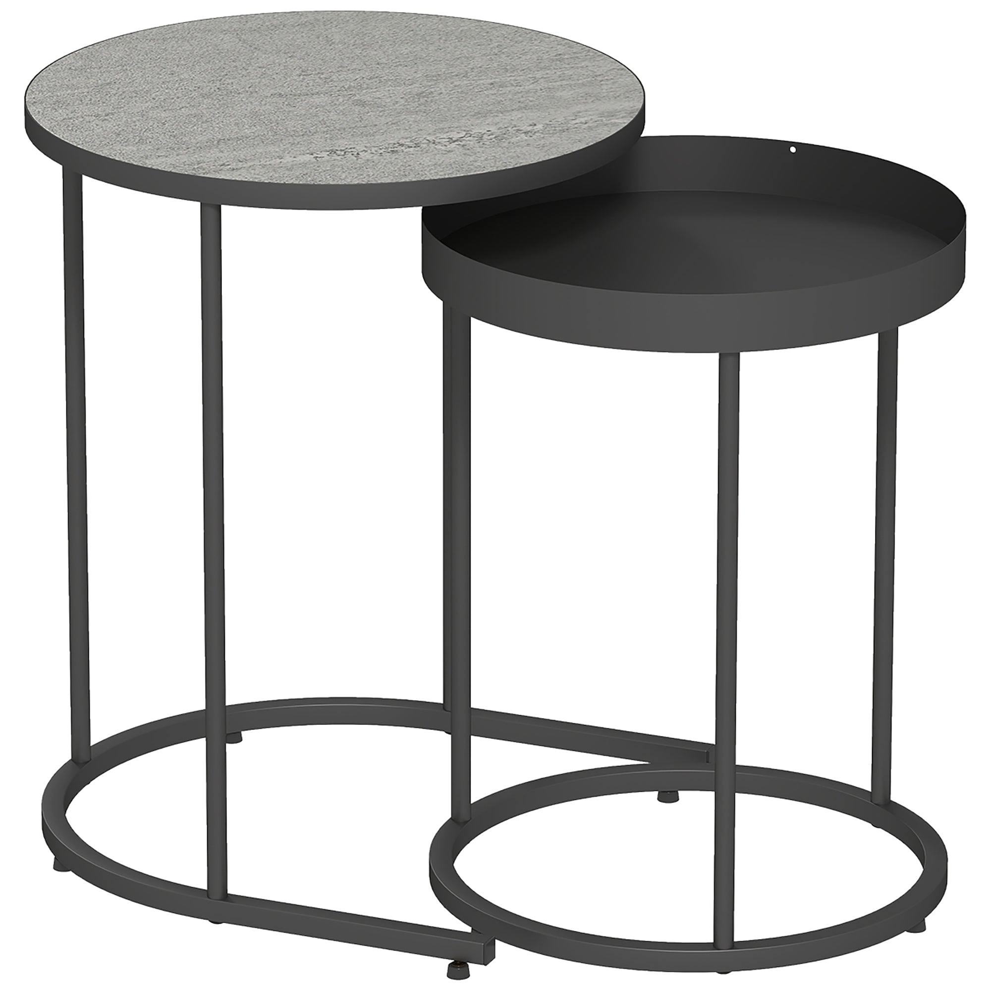 HOMCOM Round Nesting Side Table Set of 2 - Grey