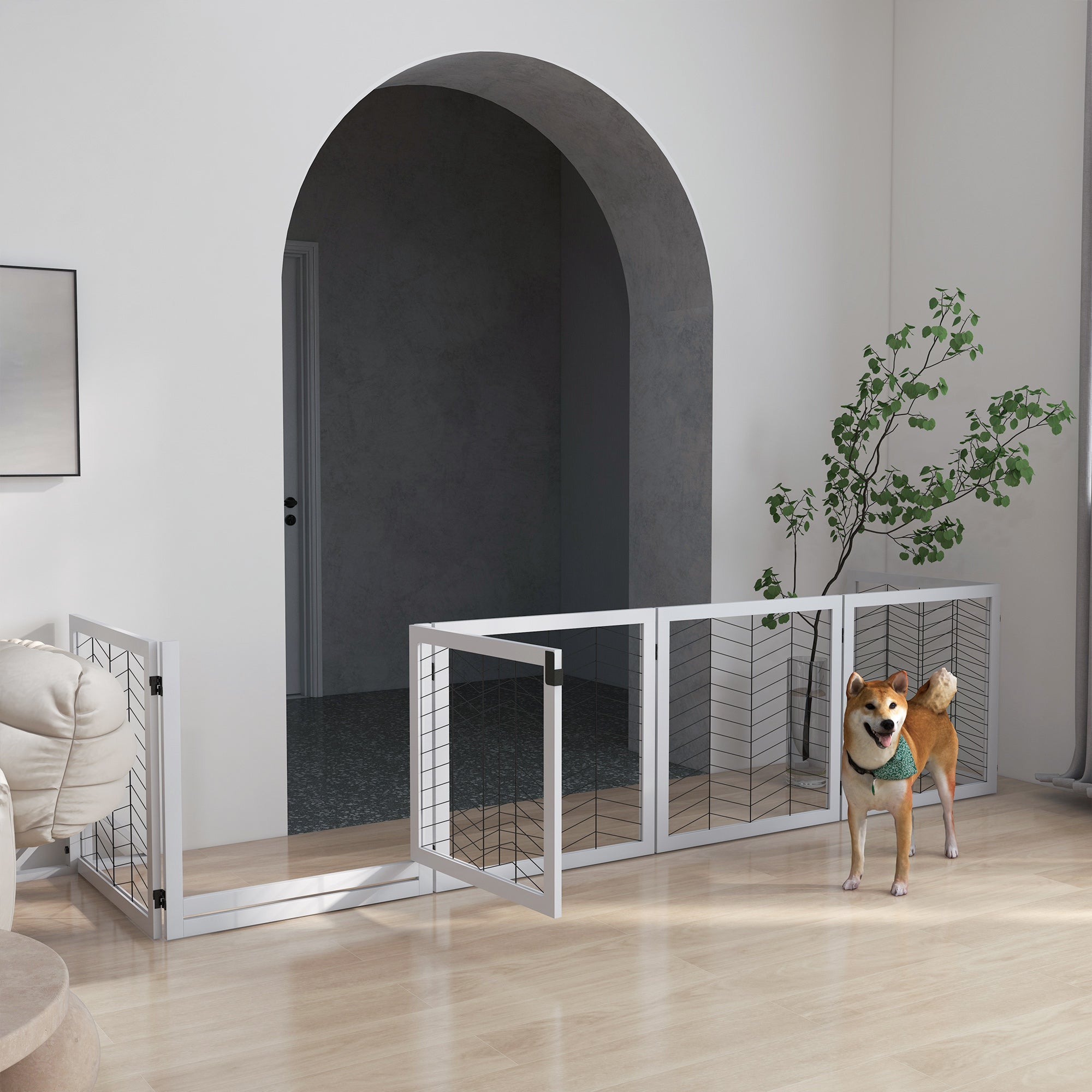PawHut 8 Panels Foldable Pet Gate with Support Feet, for House, Doorway, Stairs, Small and Medium Dogs - White - North Peak Garden Furniture