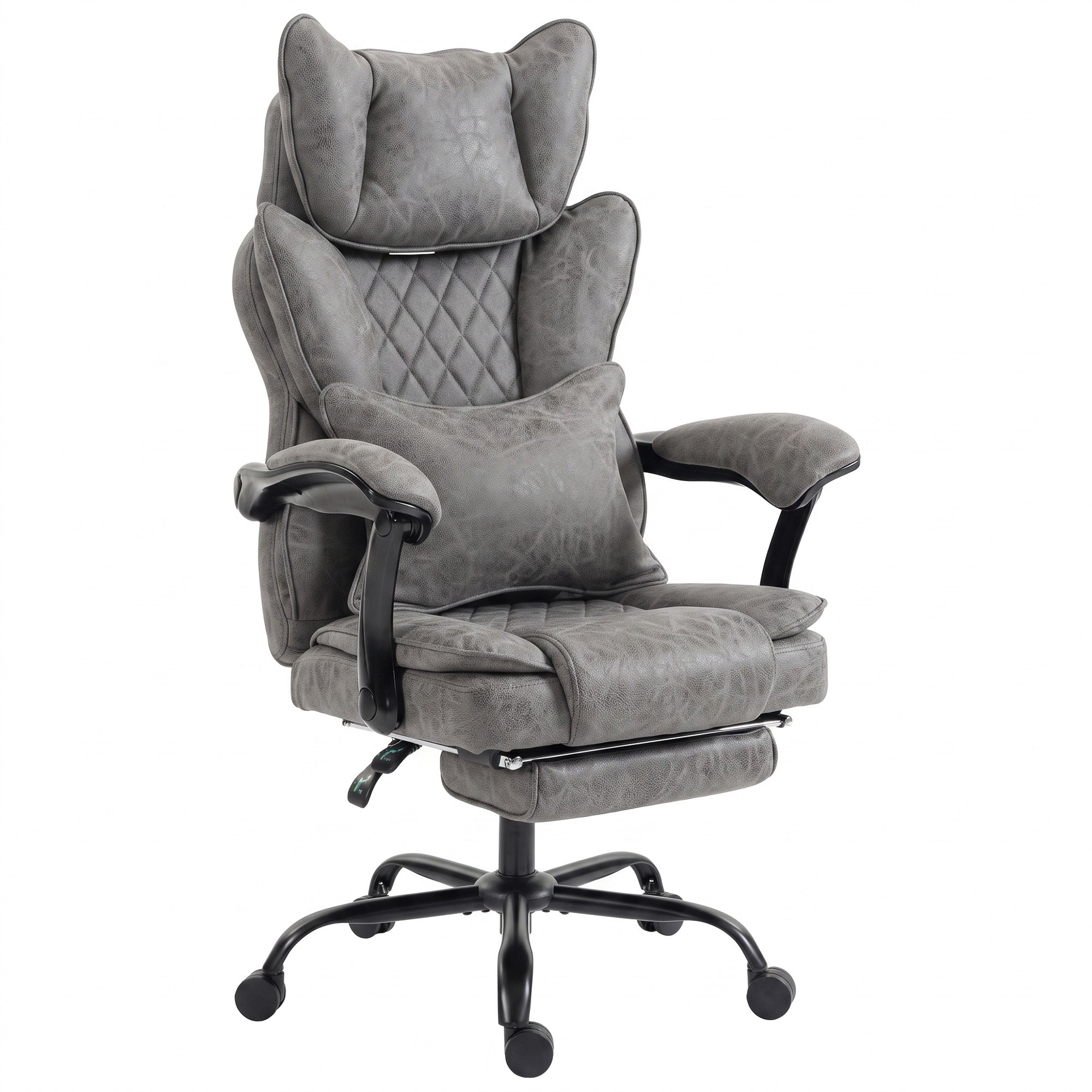 HOMCOM Executive Office Chair, Leathaire Big and Tall Office Chair 180 kg with Wide Seat, Reclining, Lumbar Support, Grey