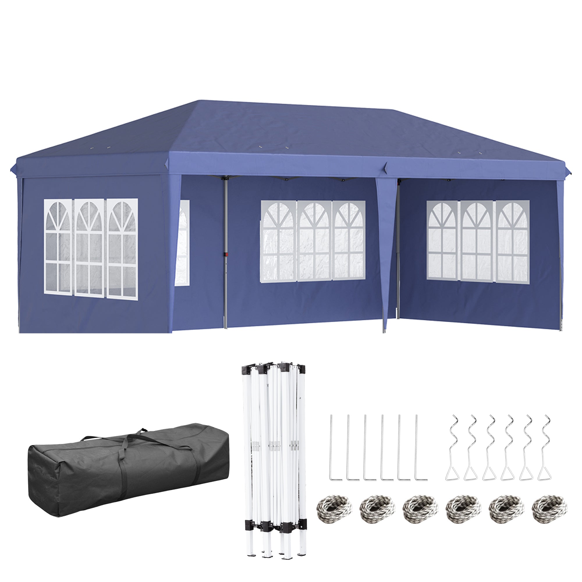 Outsunny 3 x 6m Pop Up Gazebo, Height Adjustable Marquee Party Tent with Sidewalls and Storage Bag, Blue - North Peak Garden Furniture