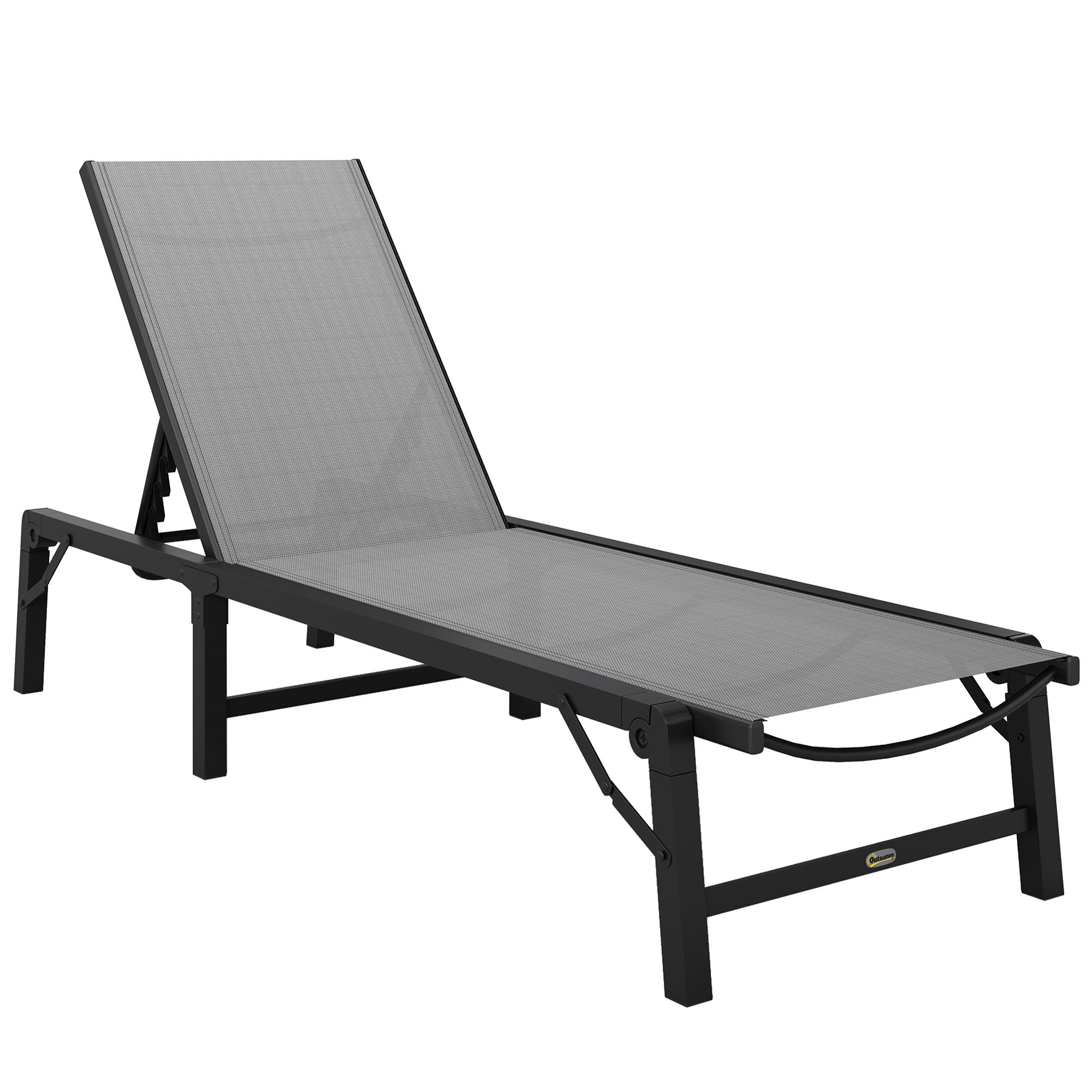 Outsunny Folding Sun Lounger, 5-Position Adjustable Garden Chaise Lounge Sunbed, Steel Frame Reclining Chair for Beach, Porch, Patio, Camping, Light Grey - North Peak Garden Furniture