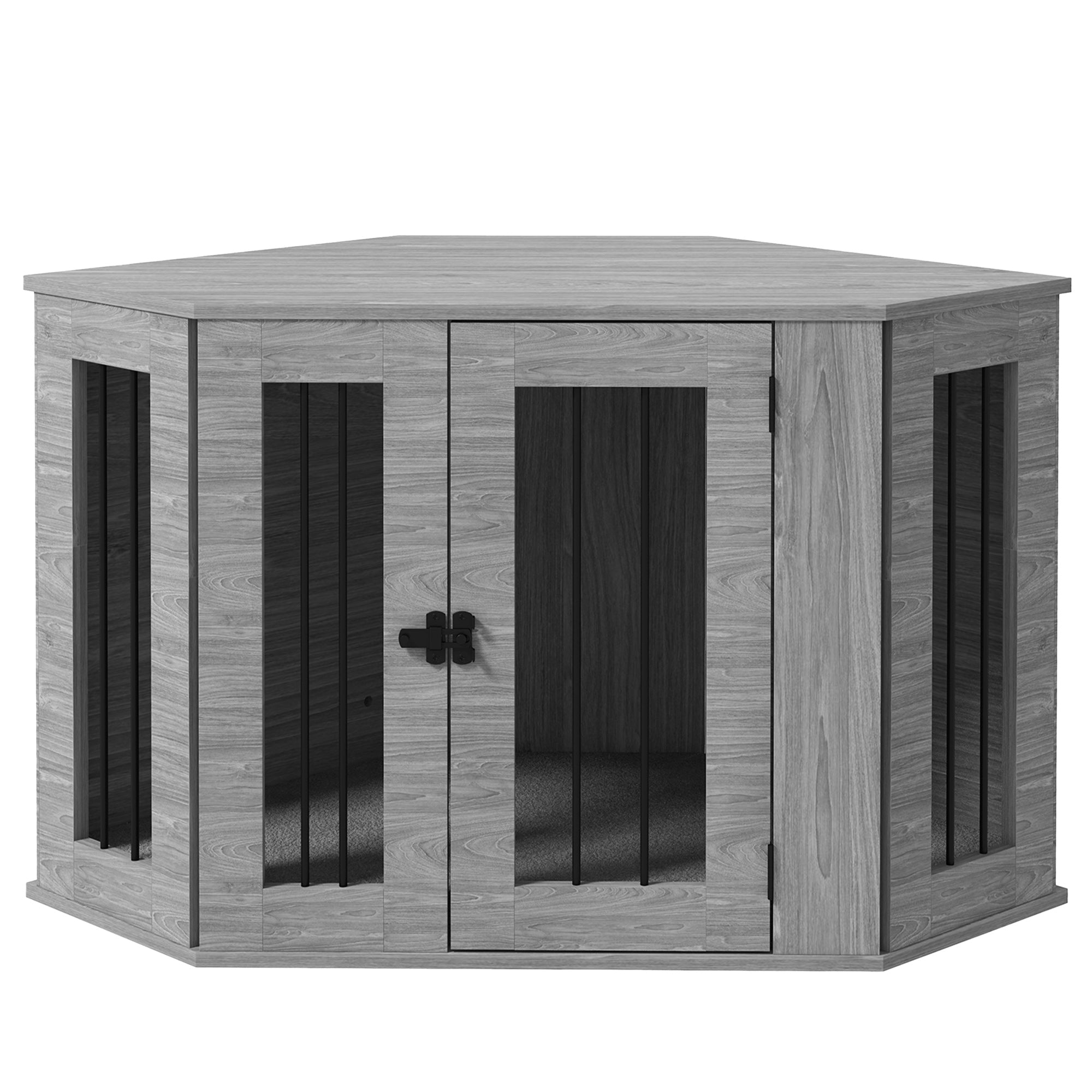 PawHut 2 in 1 Dog Crate Furniture Side Table, with Cushion, 104 x 55 x 63cm - Grey - North Peak Garden Furniture
