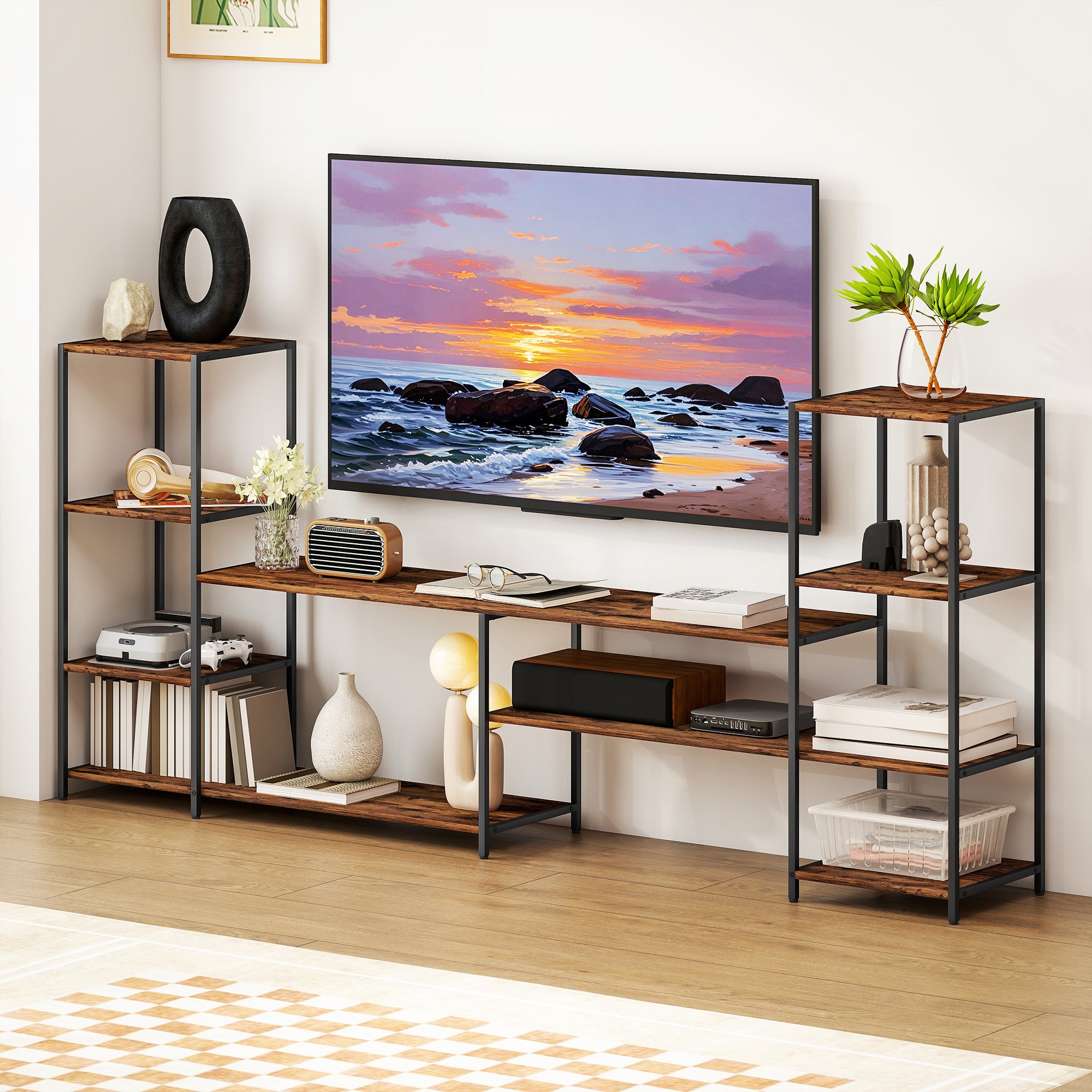 HOMCOM TV Unit for TVs up to 60 Inches, Industrial TV Stand with Storage Shelves, Entertainment Centre for Living Room, Bedroom - North Peak Garden Furniture