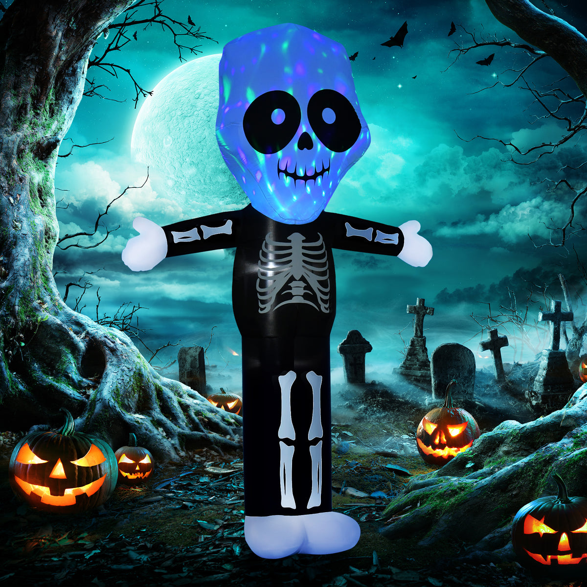 HOMCOM 3m Halloween Inflatable Skeleton Ghost Decoration, LED Lighted for Home Indoor Outdoor Garden Lawn Decoration Party Prop
