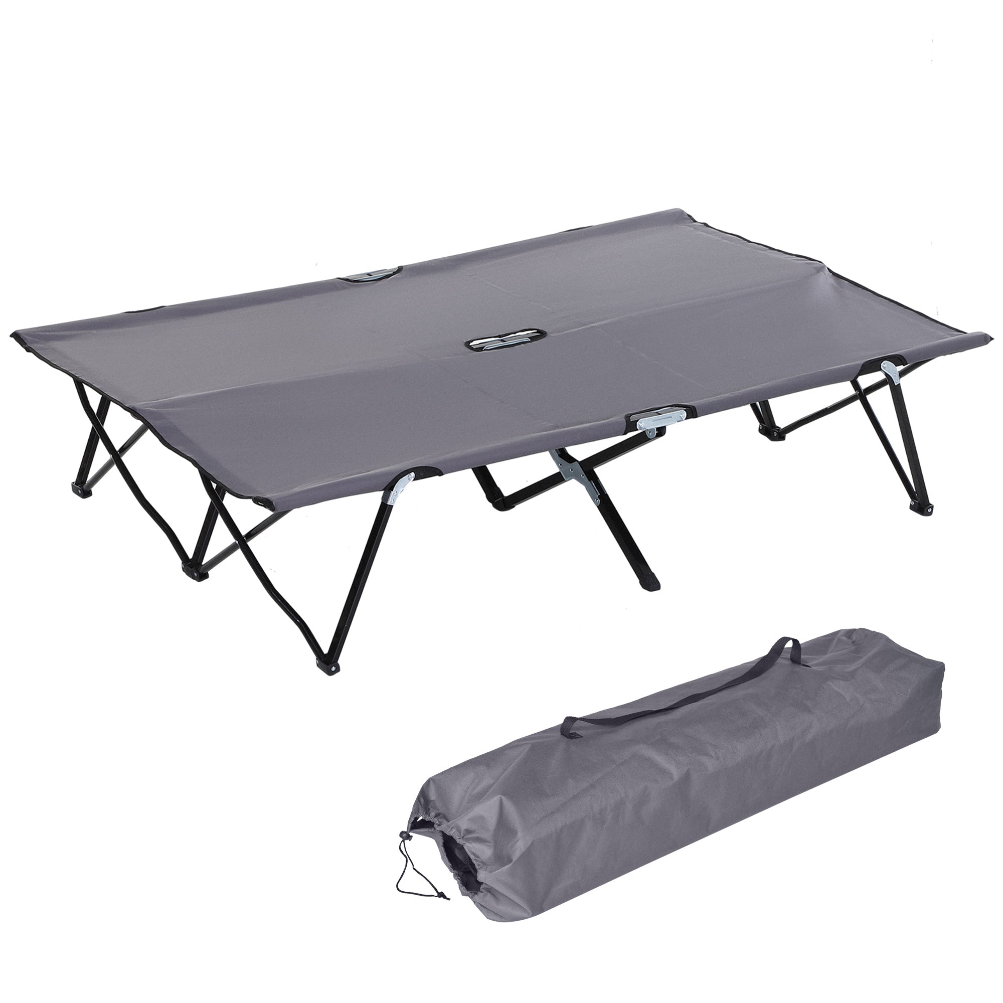 Outsunny Double Camping Cot Bed, with Bag - Grey - North Peak Garden Furniture