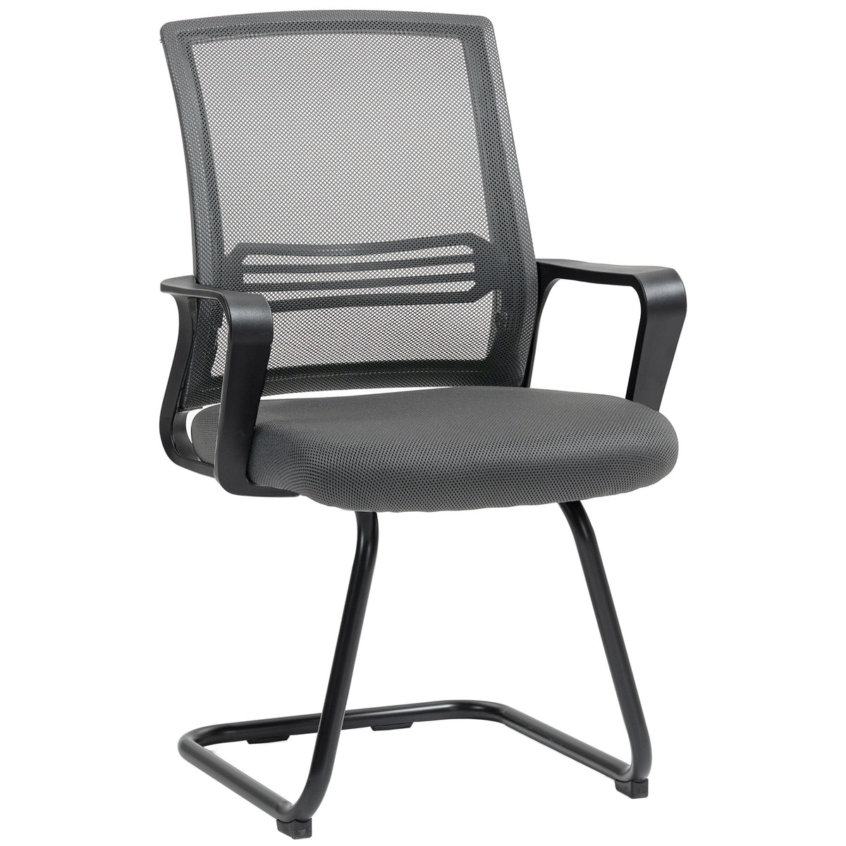 HOMCOM Padded Meeting Office Chair, Ergonomic Desk Chair No Wheels with Sled Base for Bedroom, Waiting, Reception, Dark Grey