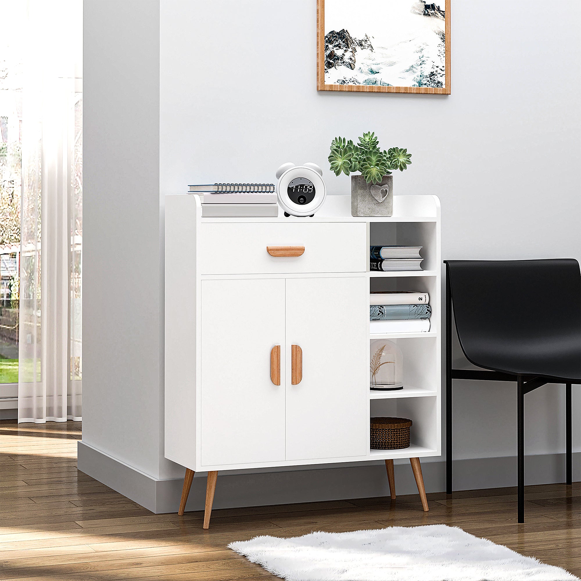 HOMCOM Sideboard, Side Cabinet, Floor Cupboard with Storage Drawer for Hallway, Kitchen, Bedroom, Living Room, White - North Peak Garden Furniture