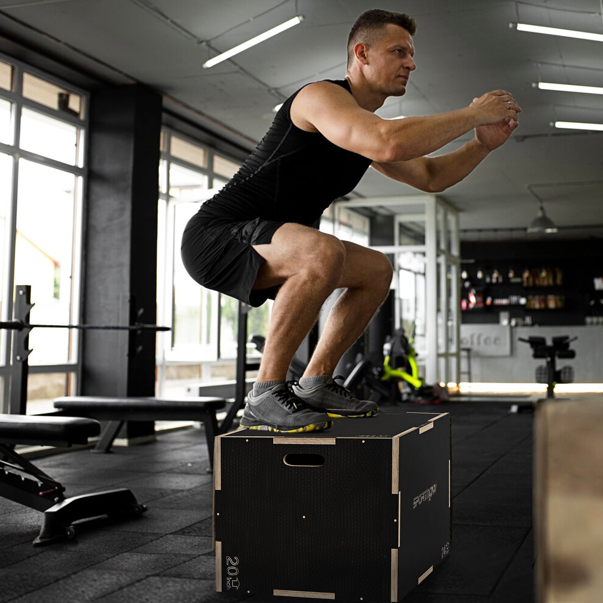 SPORTNOW Multi-Faceted Jump Box, Wooden Step Up Box, for Home, Gym, Exercise, 51/61/76cm- Black - North Peak Garden Furniture