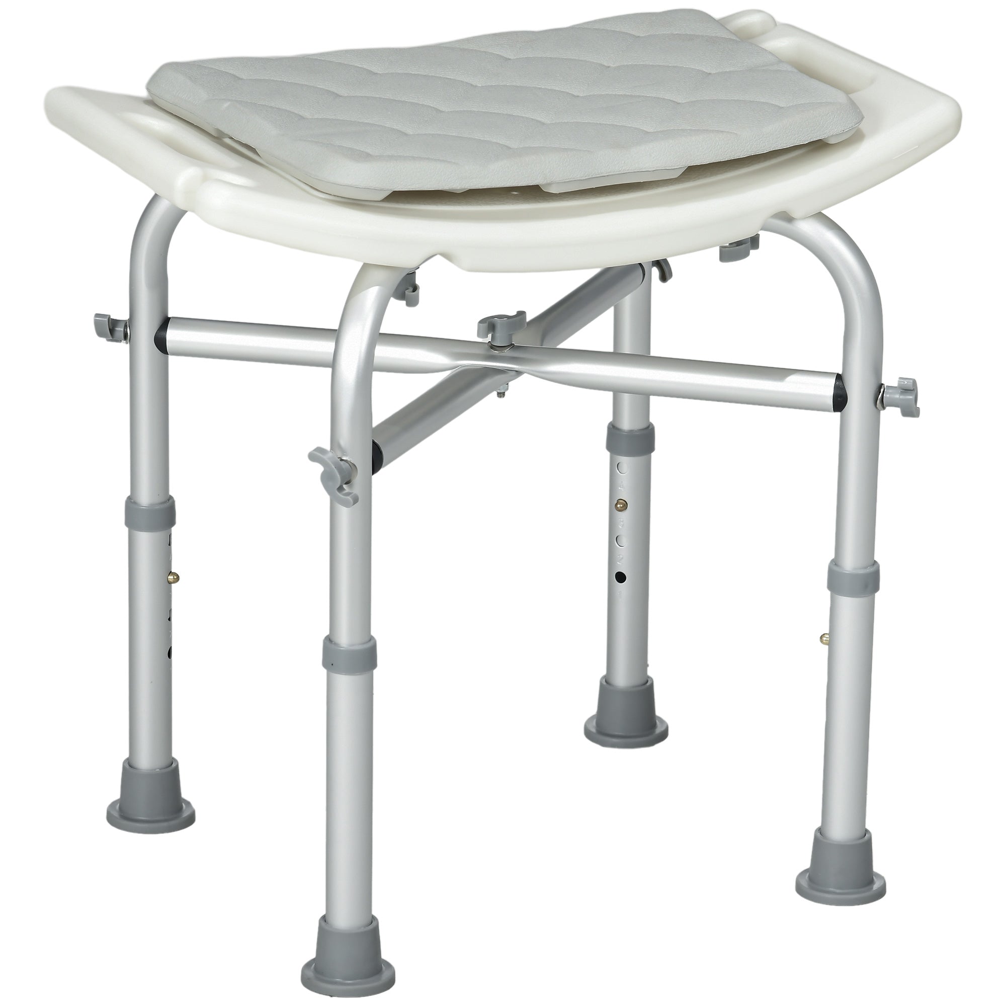 HOMCOM Aluminium Shower Stool for Elderly, Height Adjustable Shower Seat with Removable Padded Cushion, Shower Head Holder, Non-Slip Bath Stool for Seniors, Disabled, Pregnant, White - North Peak Garden Furniture