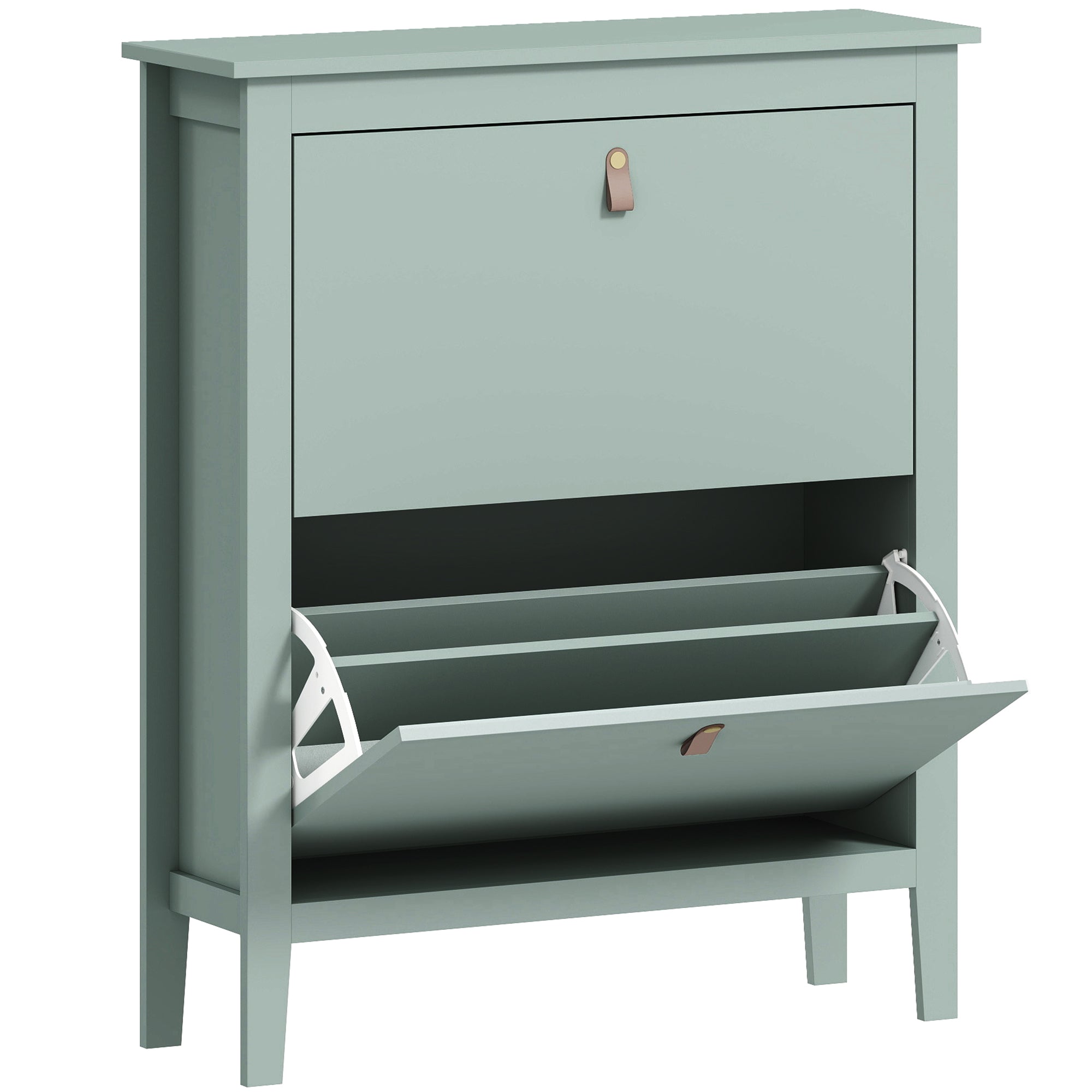 HOMCOM Modern Two-Drawer Shoe Cabinet - Green - North Peak Garden Furniture