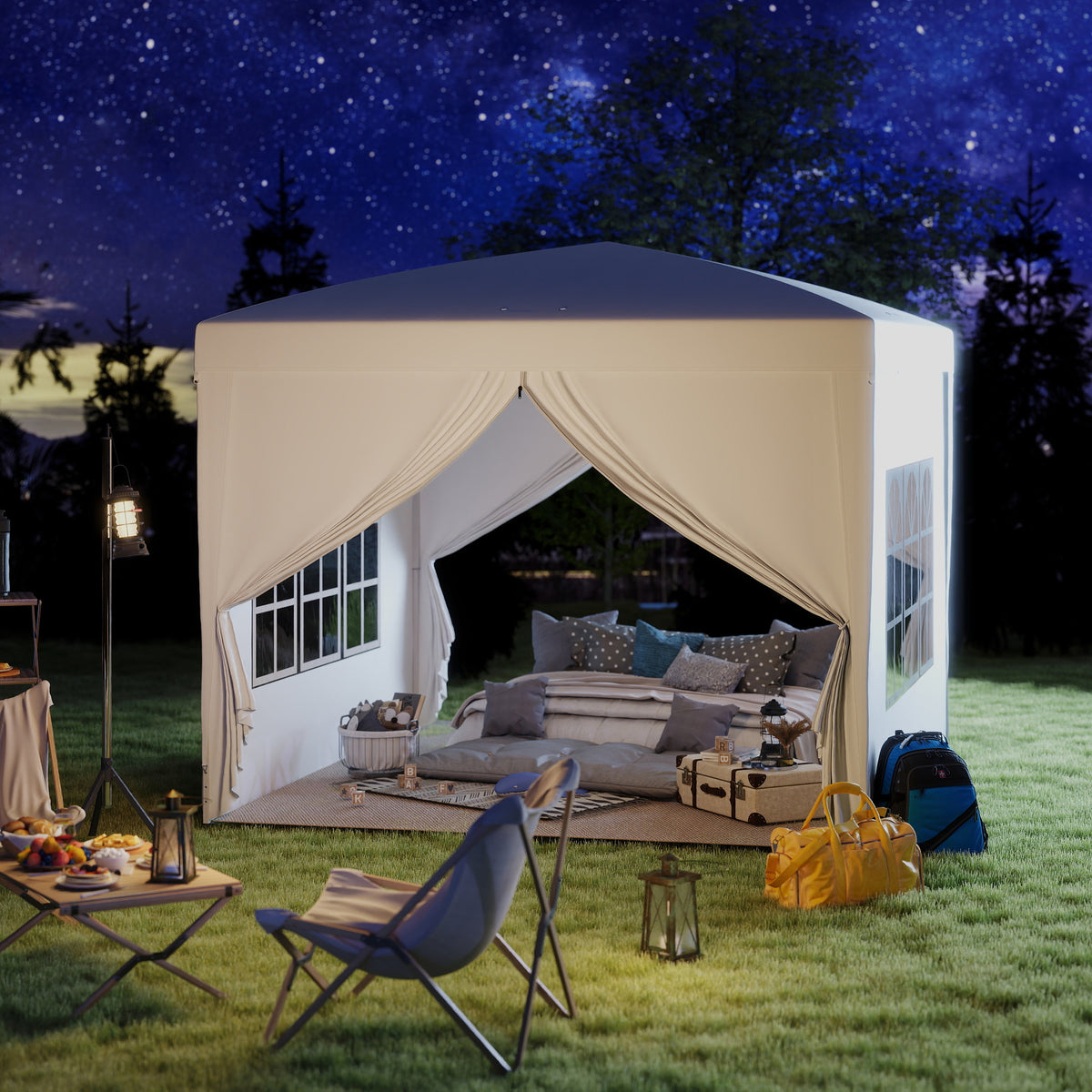 Outsunny 3 x 3m Pop Up Gazebo, Wedding Party Canopy Tent Marquee with Carry Bag and Windows, White