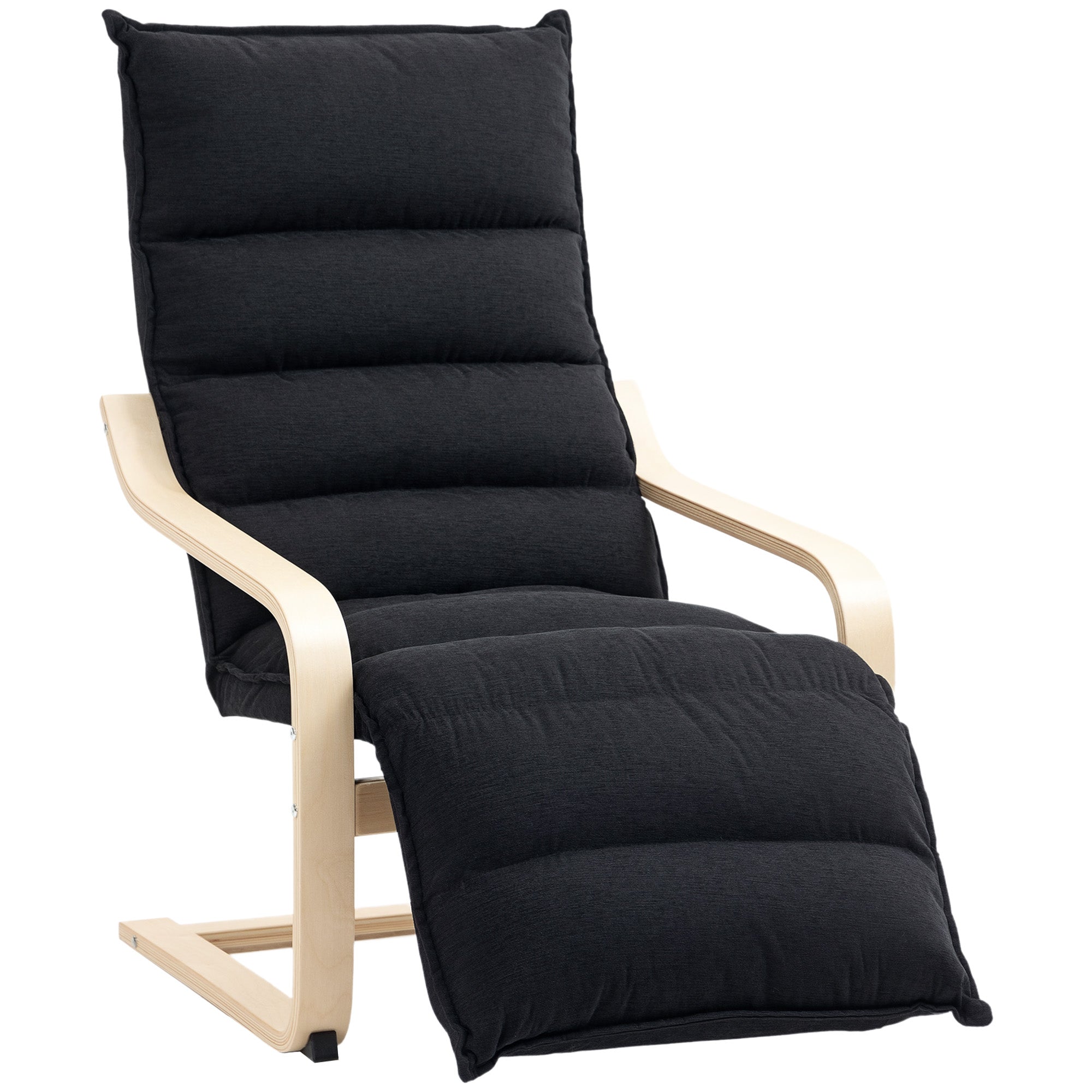 HOMCOM Curved Wooden Accent Chair, with Adjustable Footrest - Black - North Peak Garden Furniture