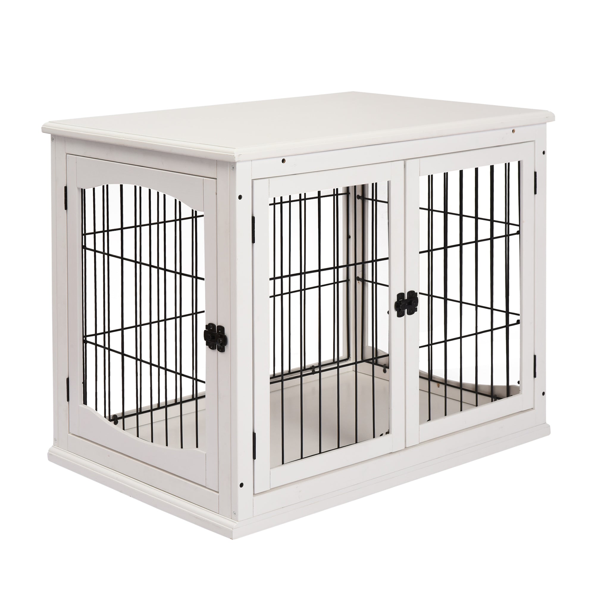 PawHut Dog Crate, Furniture Style Puppy Cage End Table, Pet Kennel House with 3 Doors for Small Dog, White 81 x 58.5 x 66 cm - North Peak Garden Furniture