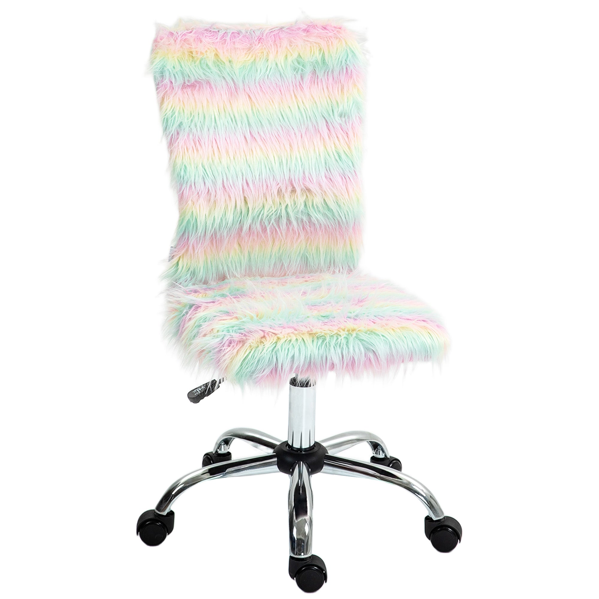 HOMCOM Armless Computer Desk Chair, Fluffy Fabric Swivel Office Chair, Makeup Vanity Chair with Height Adjustable, Wheels, for Home Study Bedroom, Multicolour - North Peak Garden Furniture