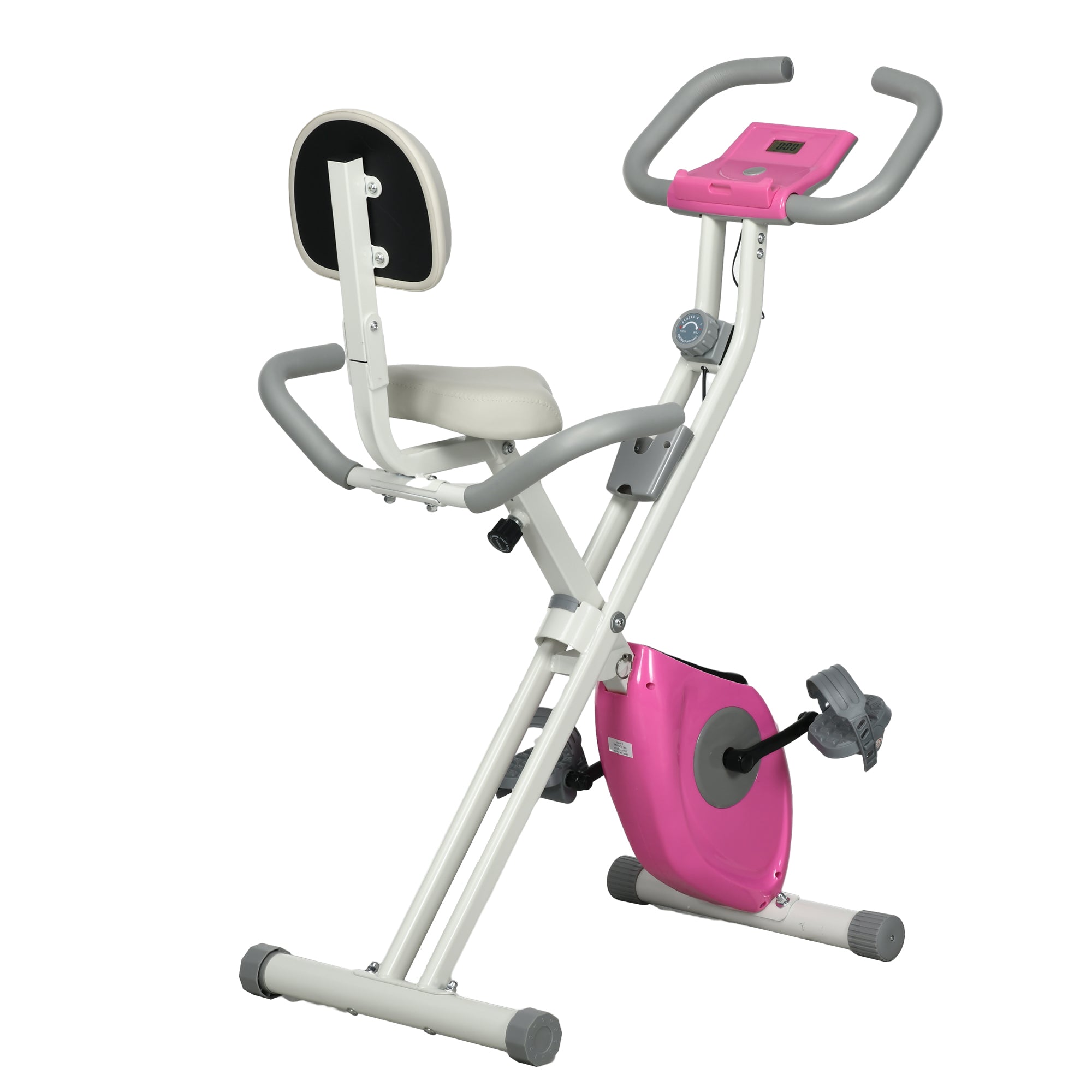 HOMCOM Folding Exercise Bike, with Adjustable Magnetic Resistance, Seat Height - White and Pink - North Peak Garden Furniture