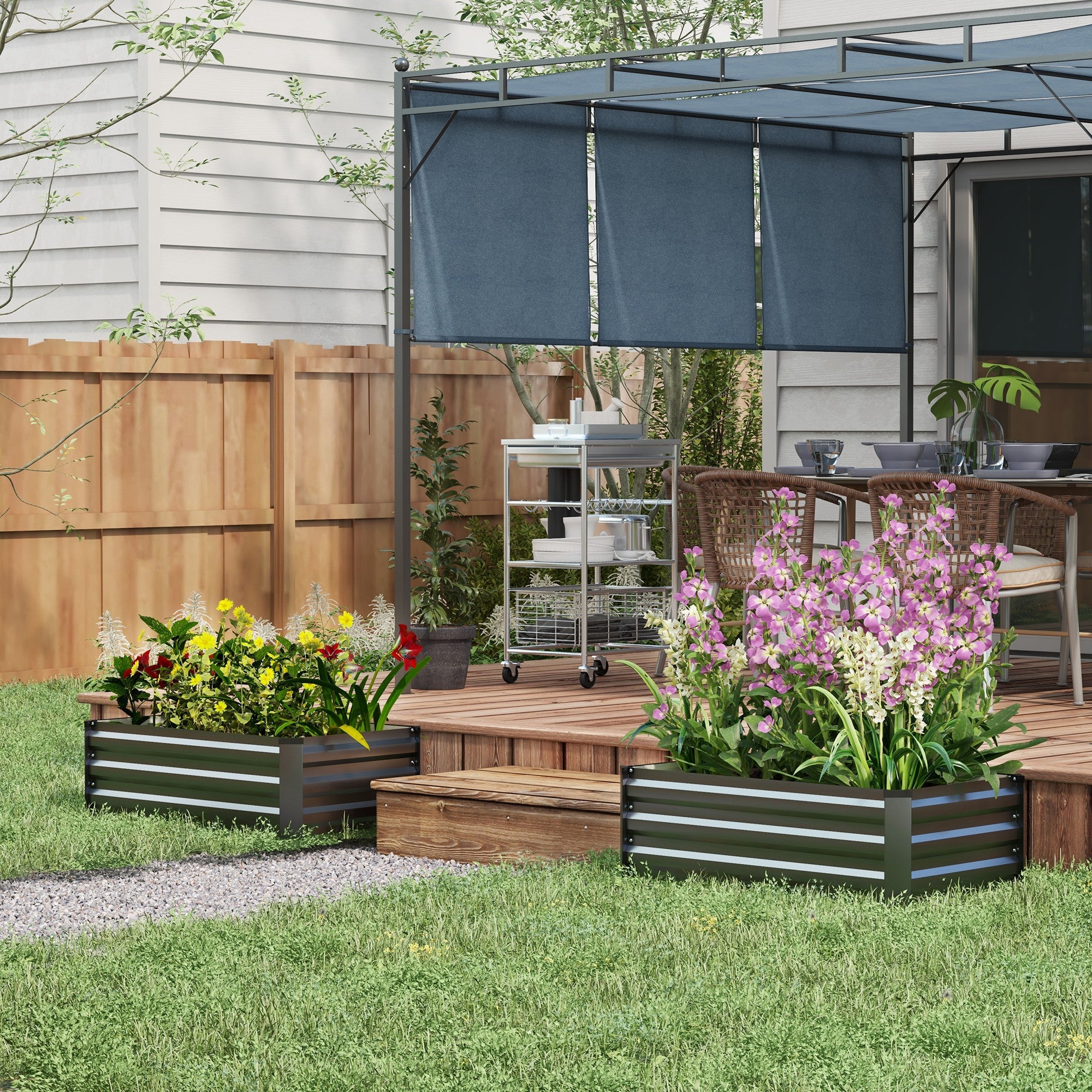 Outsunny Set of Two 60 x 100cm Galvanised Steel Planters, Grey - North Peak Garden Furniture