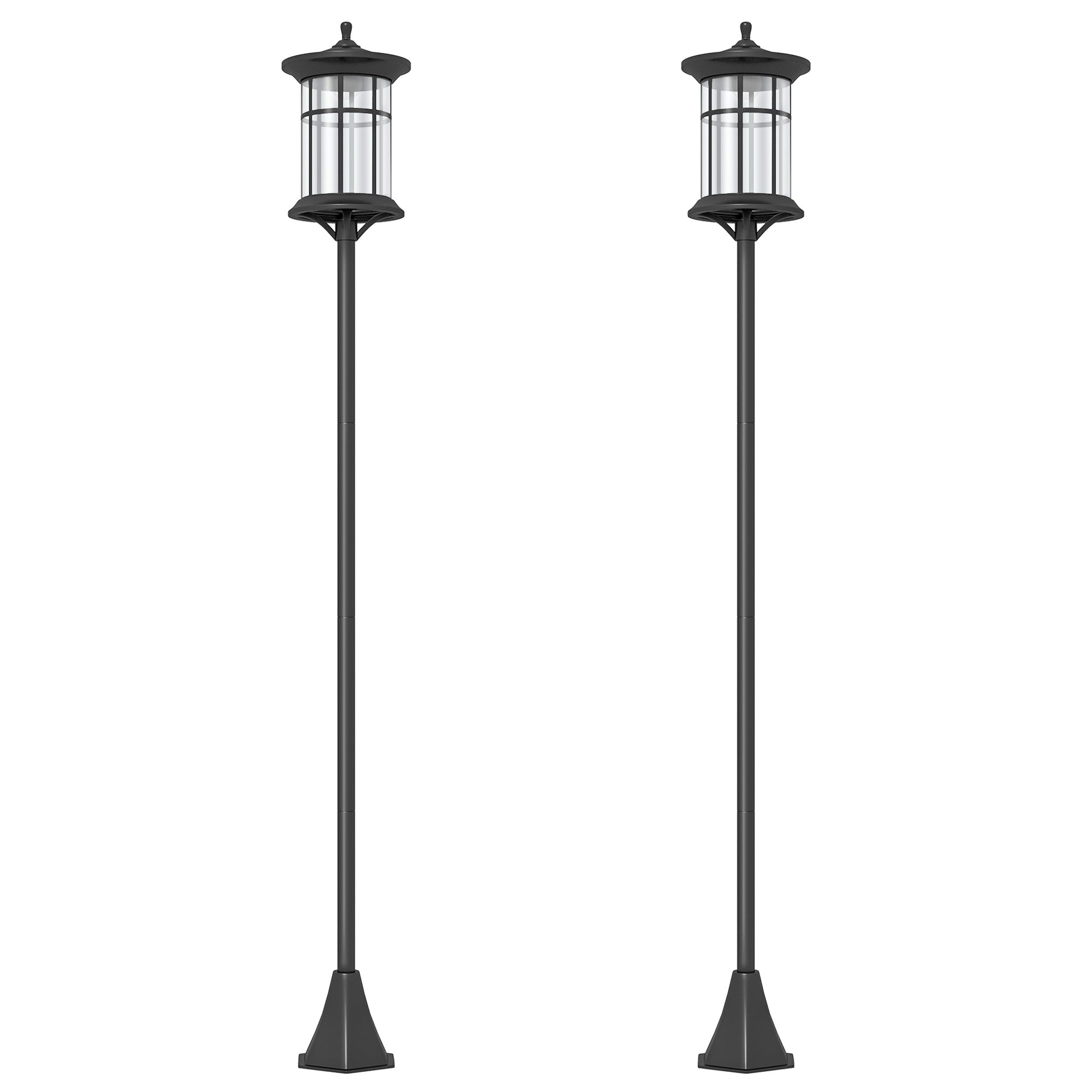 Outsunny Set of Two 1.8m Traditional Style Solar Lamp Posts - Black - North Peak Garden Furniture