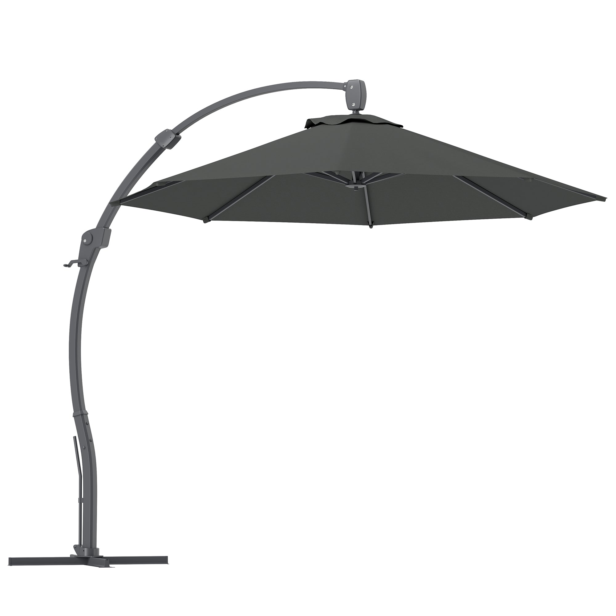 Outsunny 3(m) Garden Cantilever Parasol, Round Overhanging Umbrella with Crank Handle, Cross Base, Aluminium Frame and 360° Rotation, Banana Patio Umbrella for Outdoor Sun Shade, Grey - North Peak Garden Furniture