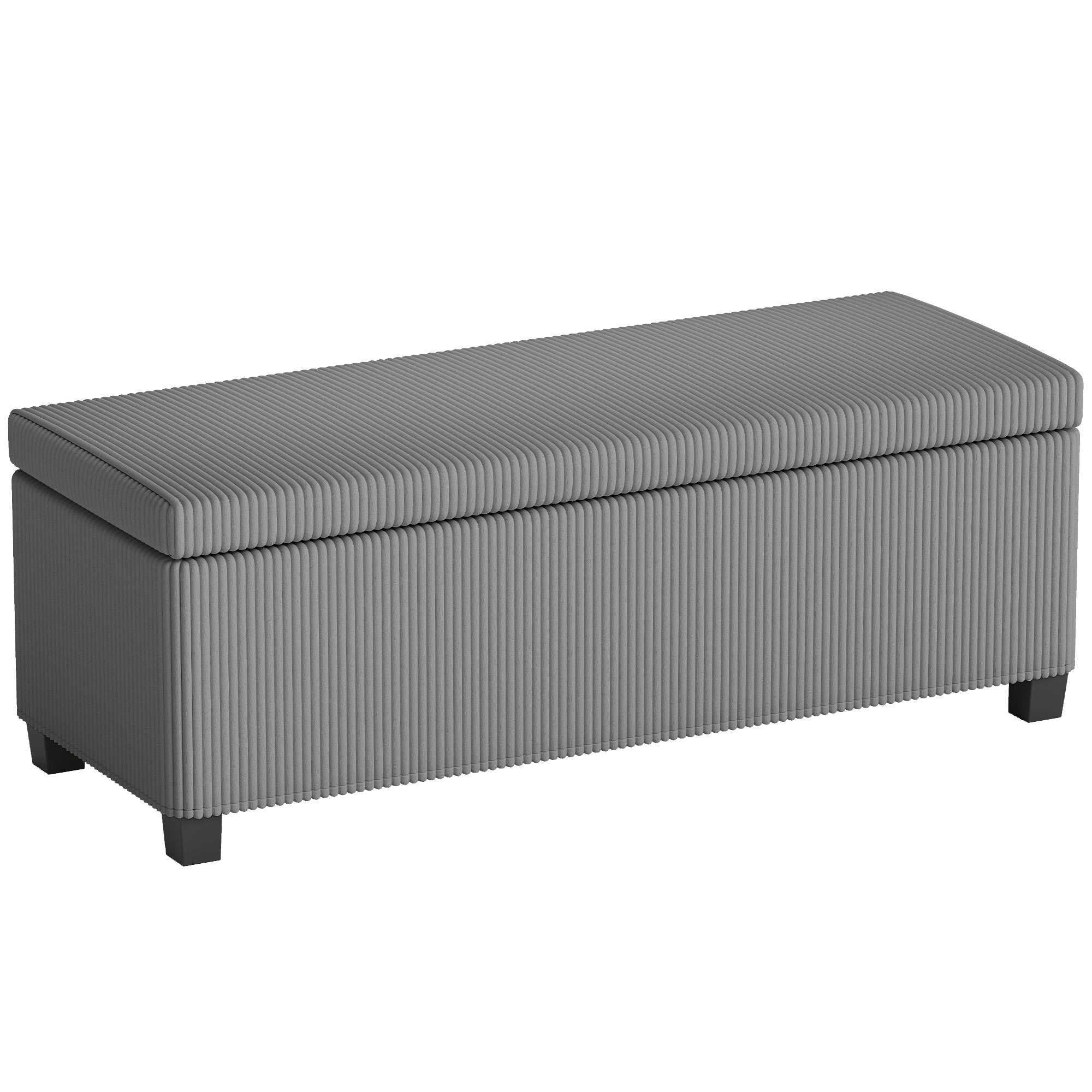 HOMCOM Storage Ottoman Bench, Corduroy Footstool with Removable Lid and Legs, 112cm Storage Chest Box for Living Room, Bedroom, Hallway, Grey