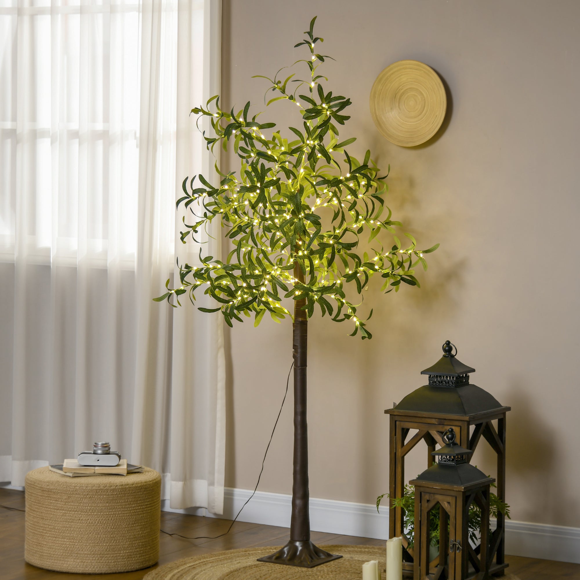 HOMCOM 300 LED Light Decorative Artificial Olive Tree - Green - North Peak Garden Furniture