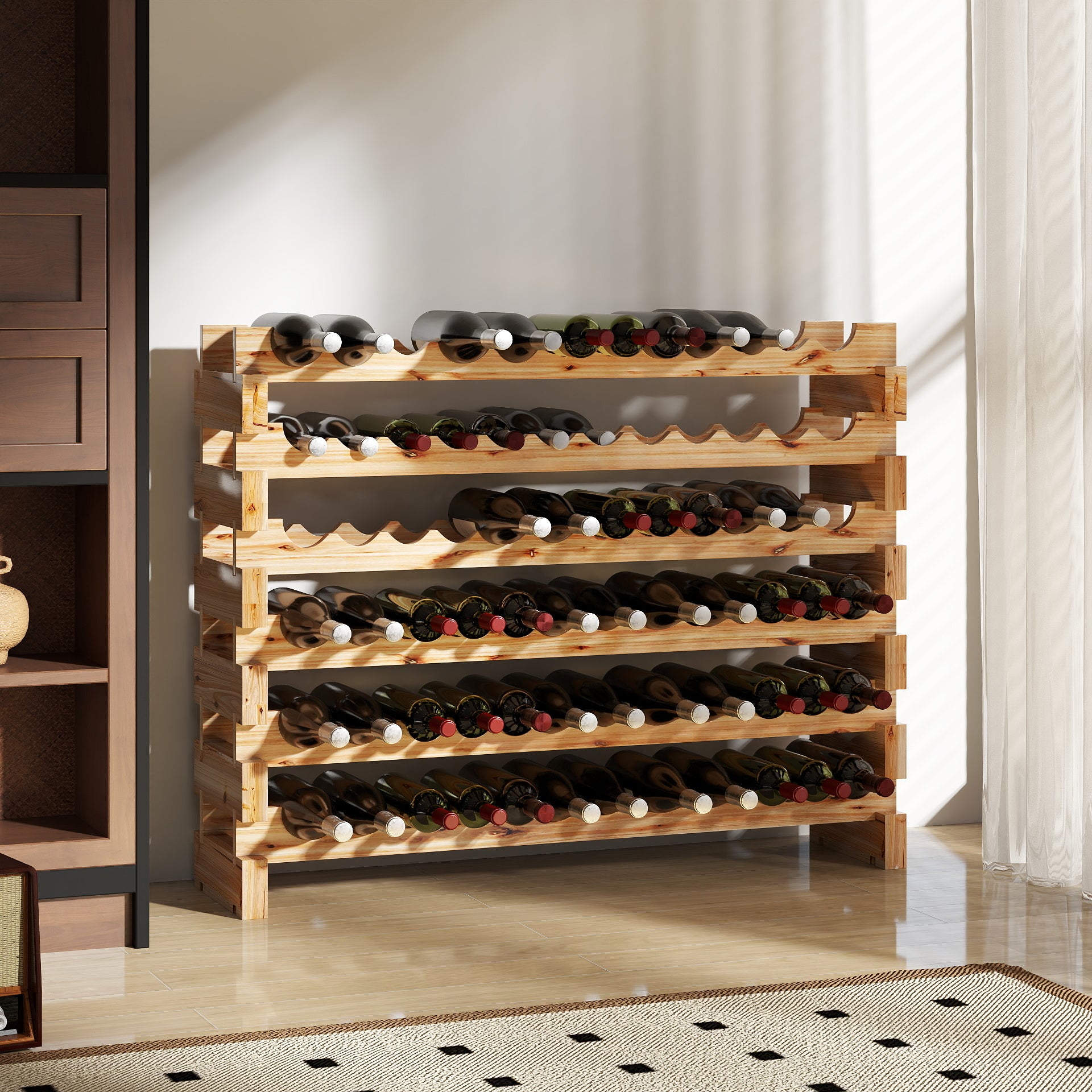 HOMCOM Wooden Wine Rack 6 Tier Shelf for 72 Bottles Shelving Storage Holder