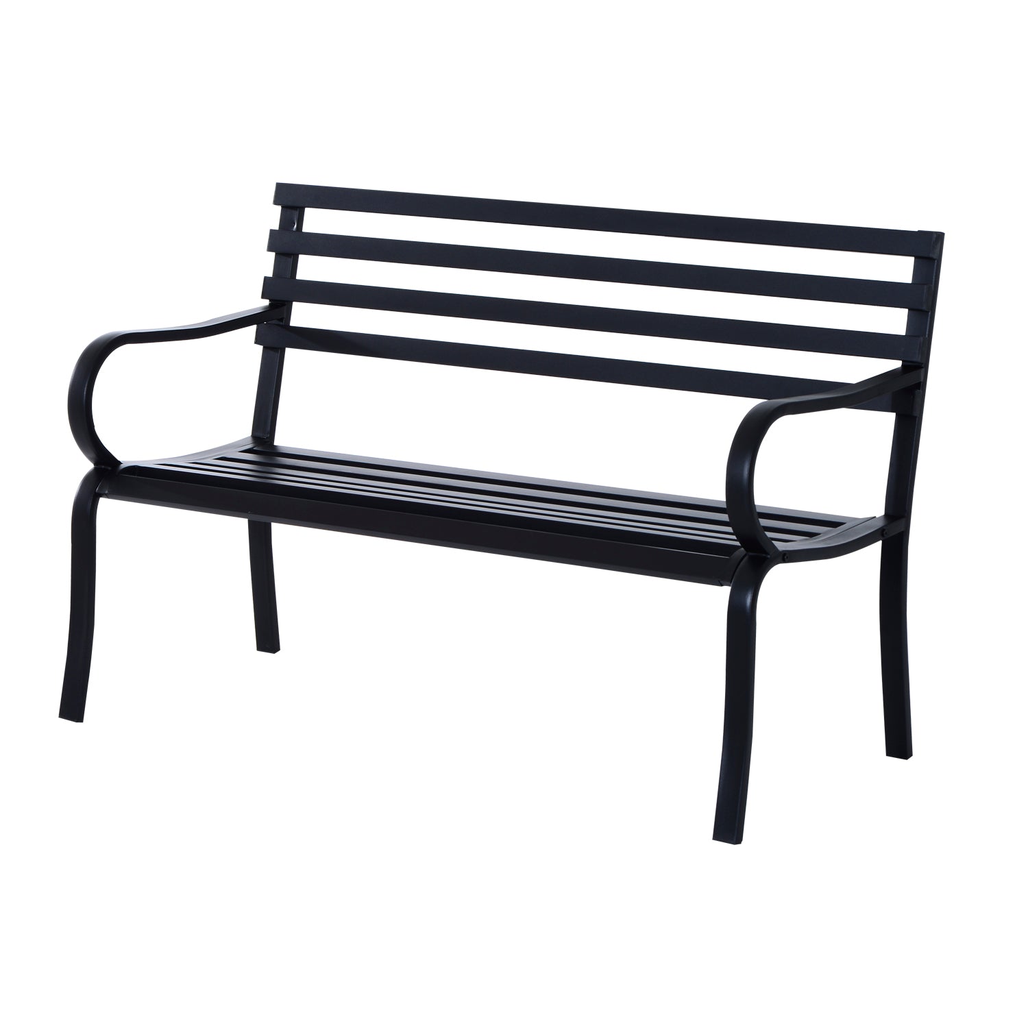 Outsunny Stylish 2 Seater Metal Garden Porch Chair Bench Stable Patio Outdoor Park Metal Bench - Black - North Peak Garden Furniture