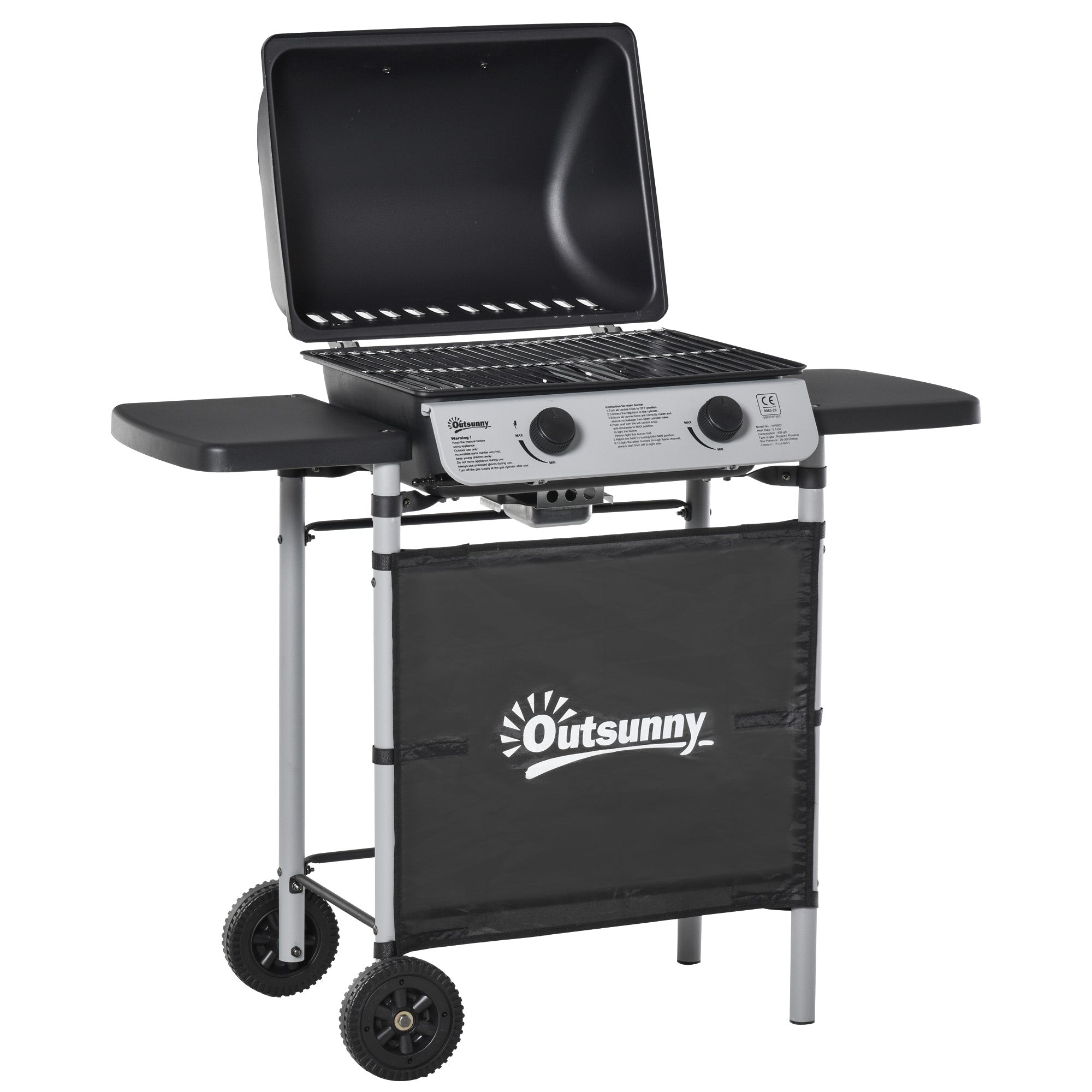 Outsunny 2 Burner Gas Barbecue Grill Propane Gas Cooking BBQ Grill 5.6 kW with Side Shelves Wheels - North Peak Garden Furniture