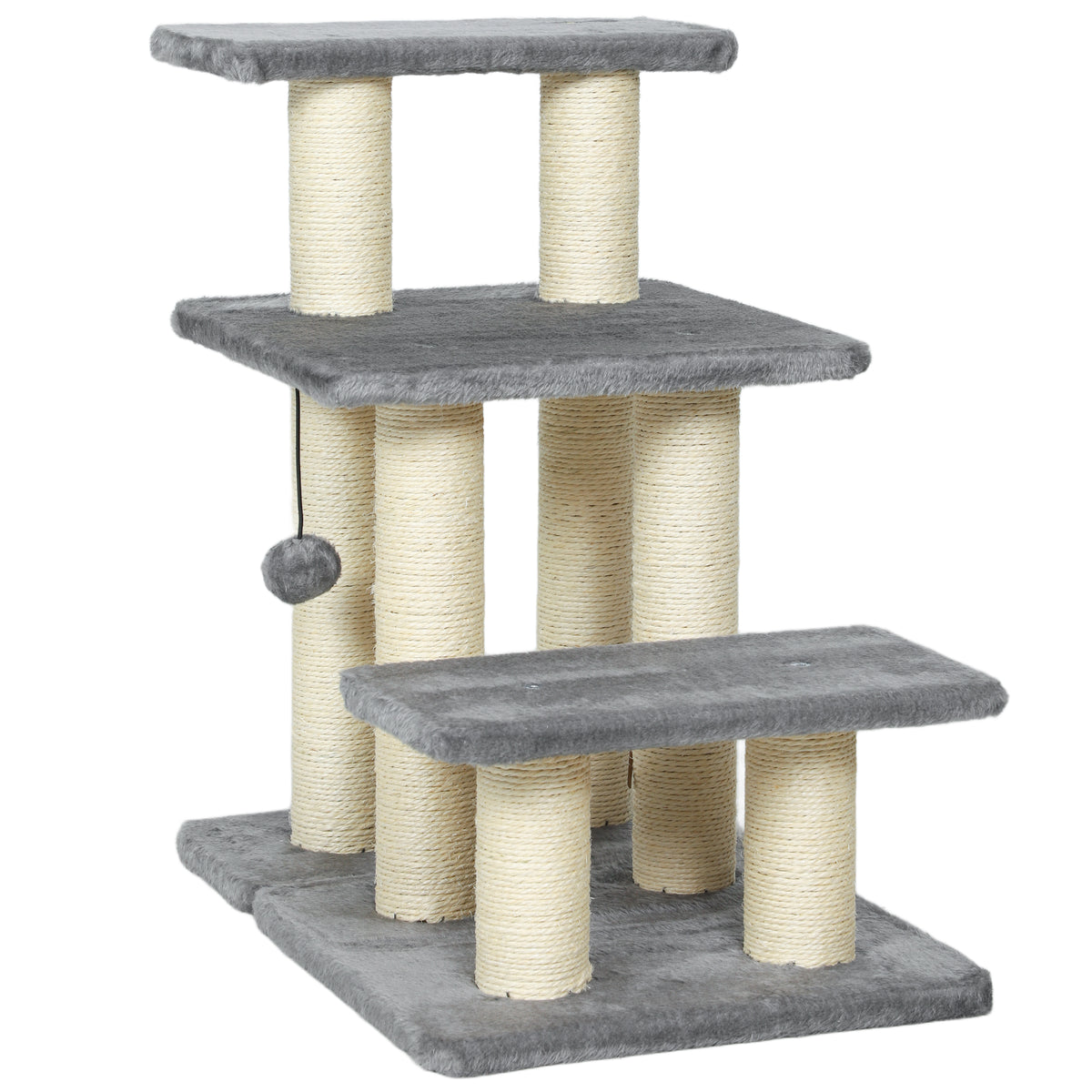 PawHut Pet Steps for Bed, 3 Step Adjustable Pet Stairs for Sofa with 6 Sisal Scratching Posts for Small Dogs & Cats, Grey