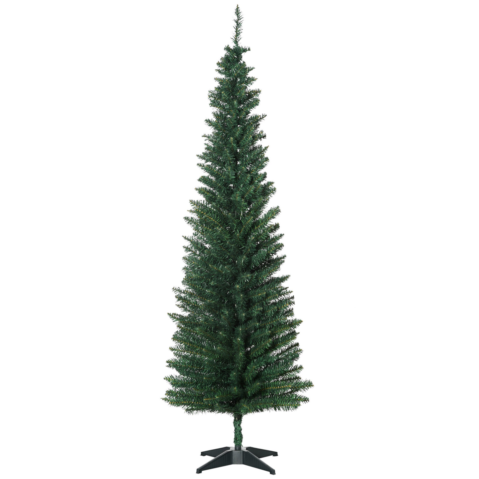 HOMCOM 6ft Unlit Artificial Christmas Tree, Pencil Slim Xmas Tree with Solid Stand and Realistic Branches, Green - North Peak Garden Furniture