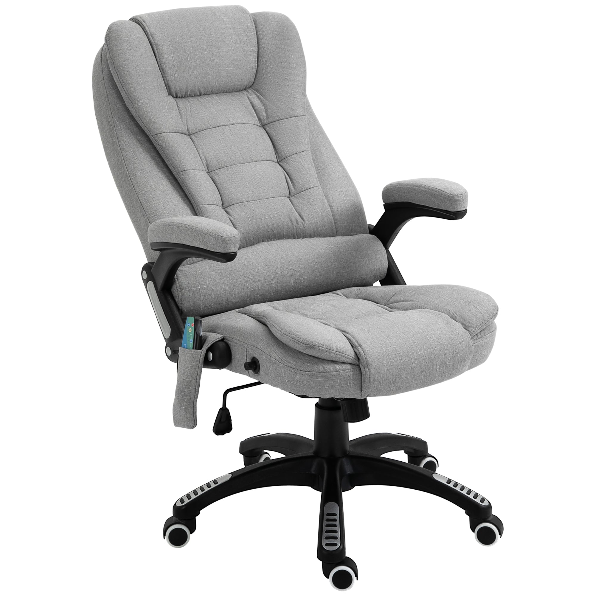Vinsetto Office Chair, Ergonomic Desk Chair with 6-Point Massage and Back Heated, Linen-Feel Fabric Computer Gaming Chair with Arms, Lumbar Support, Light Grey - North Peak Garden Furniture
