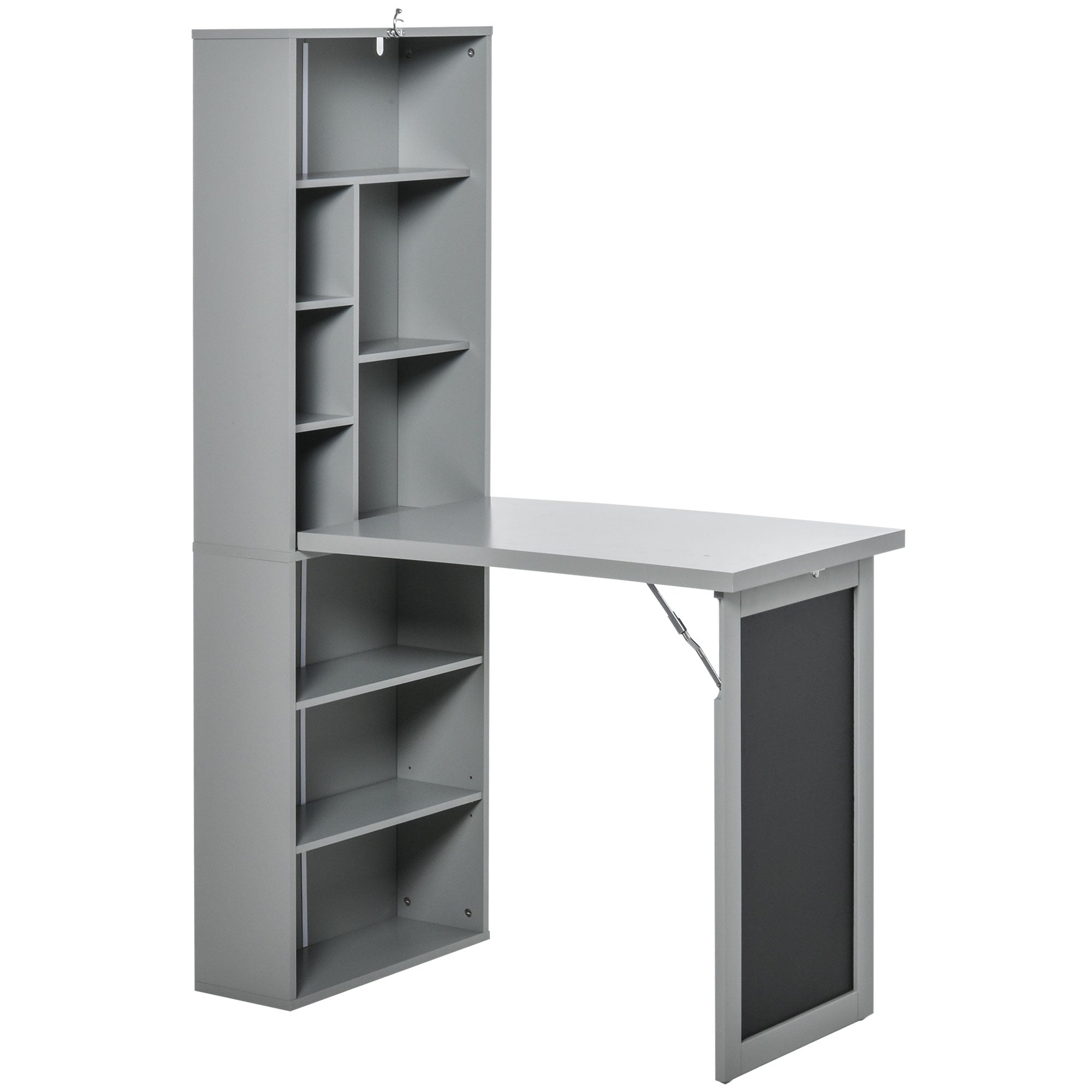 HOMCOM Folding Convertible Desk with Blackboard Multi-function Computer Office Workstation Side Shelf for Home Office, Grey - North Peak Garden Furniture
