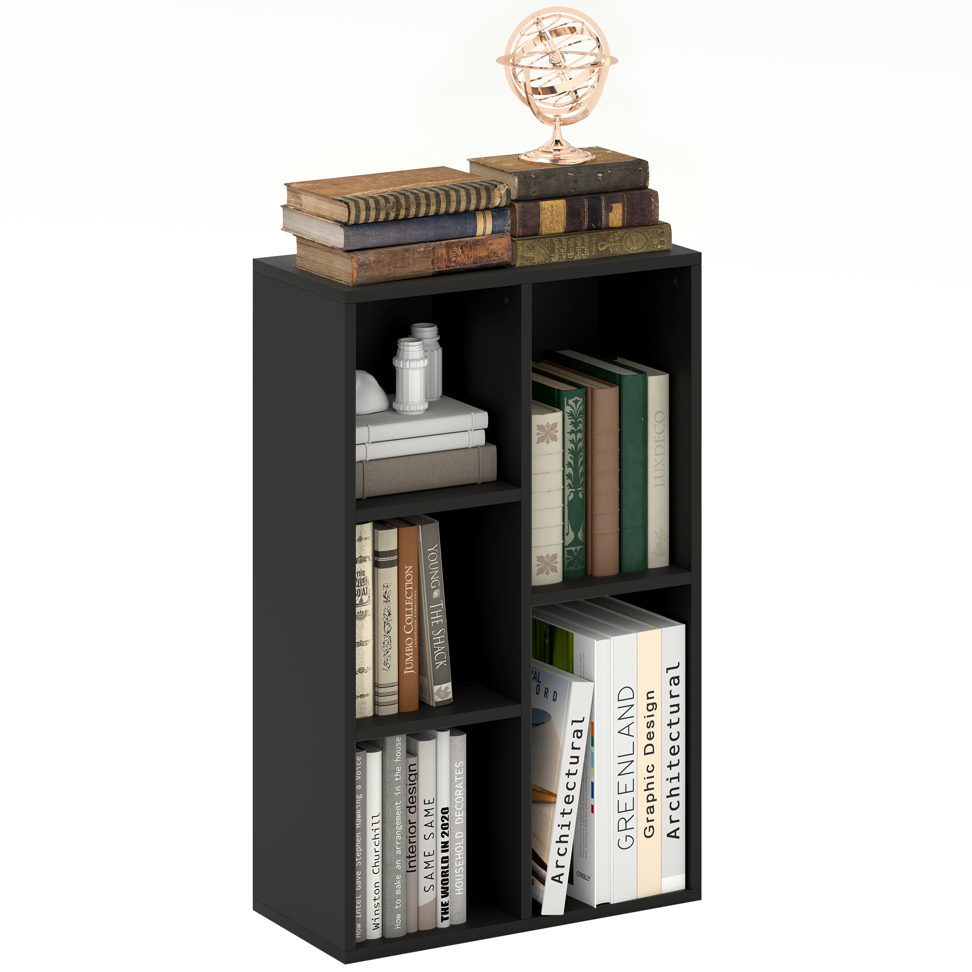HOMCOM 2-Tier Bookshelf with 5 Compartments - Black - North Peak Garden Furniture