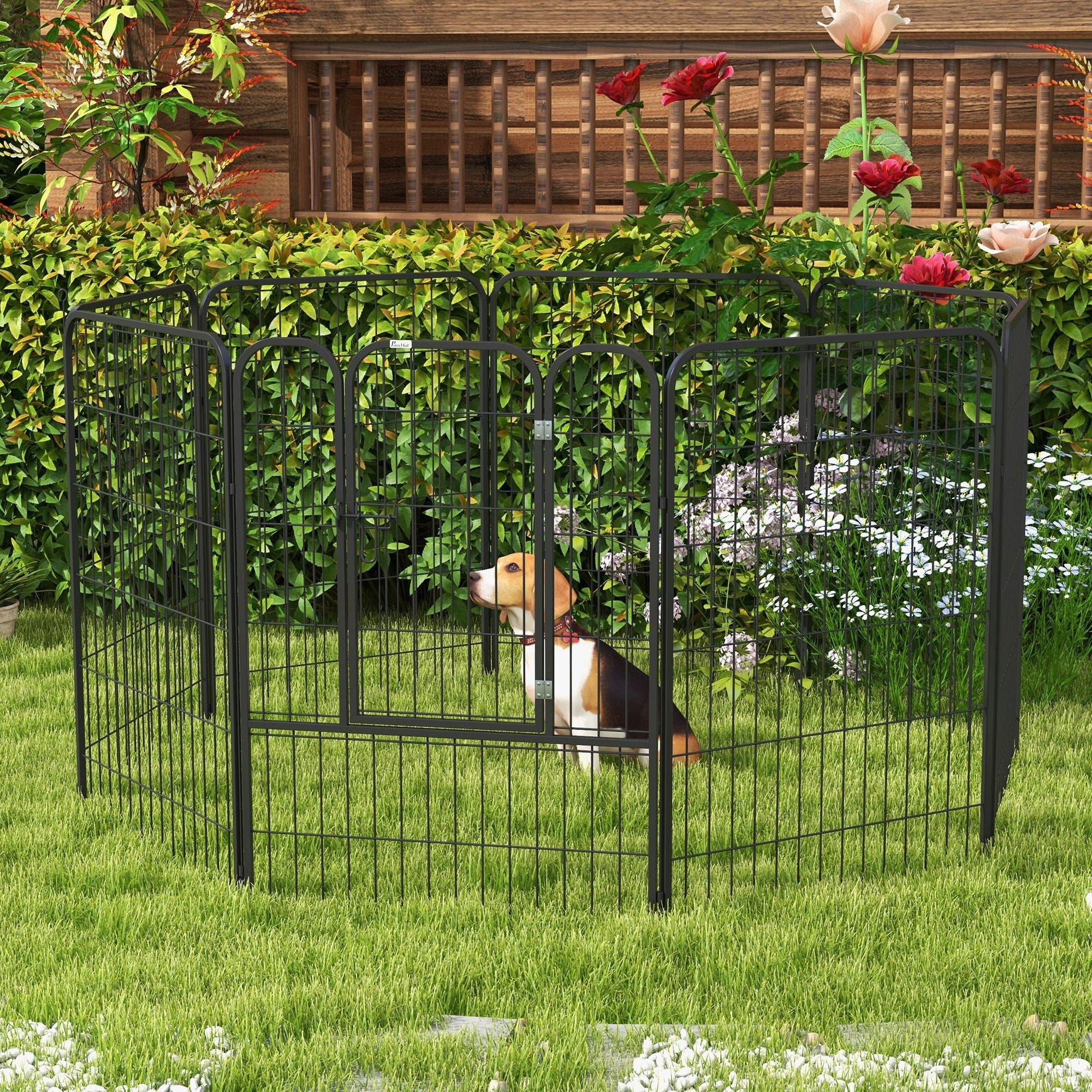 PawHut 8 Panels Heavy Duty Puppy Playpen, for Large, Medium Dogs, Indoor and Outdoor Use - Black - North Peak Garden Furniture