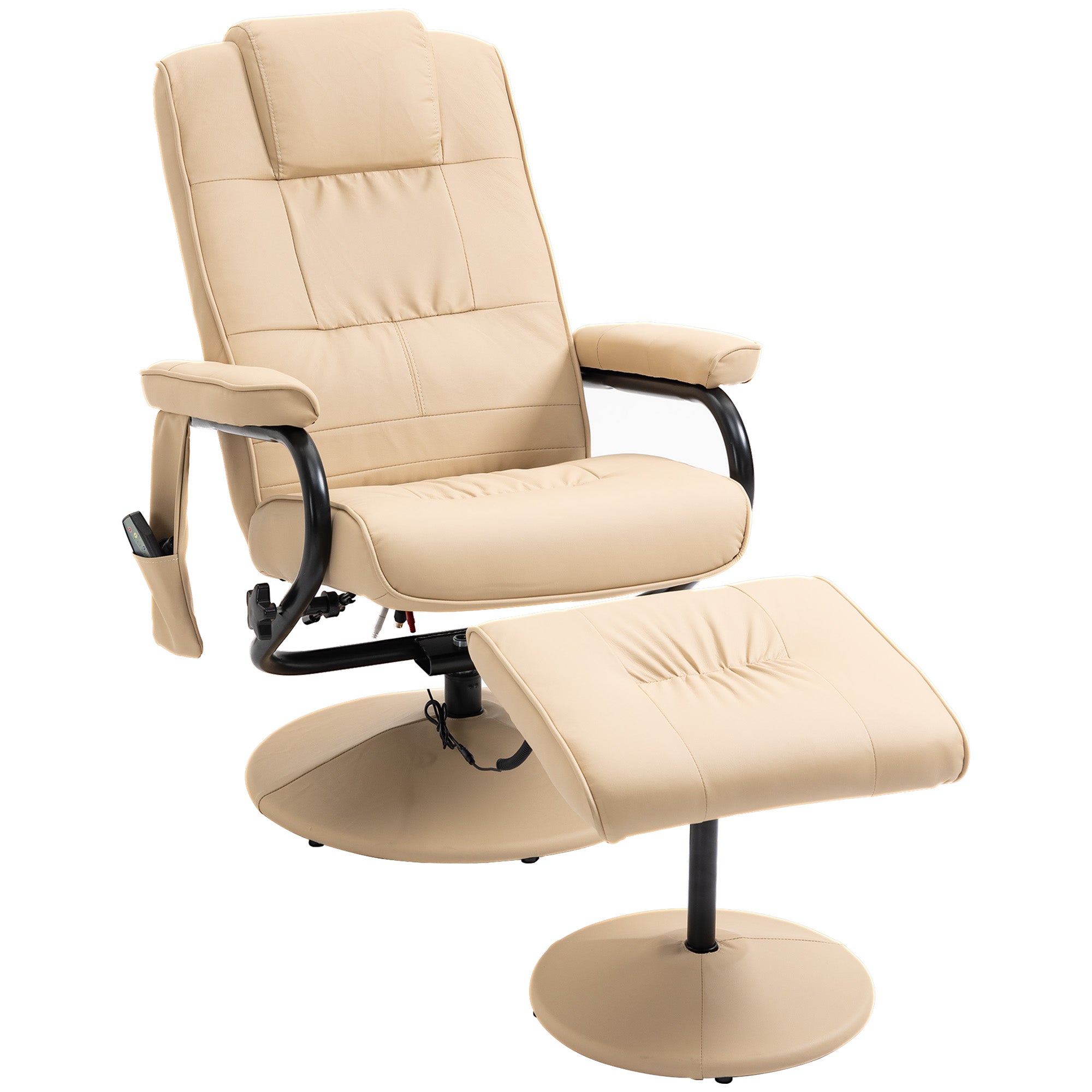 HOMCOM Manual Sofa Reclining Armchair PU Leather Massage Recliner Chair and Ottoman, Cream - North Peak Garden Furniture