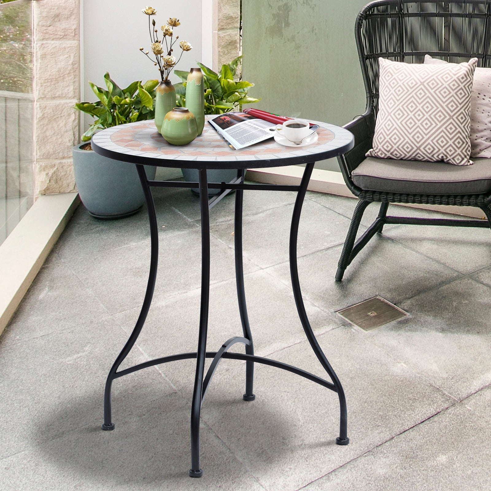 Outsunny 60cm Mosaic Round Bistro Table Side Bar Table Patio Garden Outdoor Balcony Furniture - North Peak Garden Furniture
