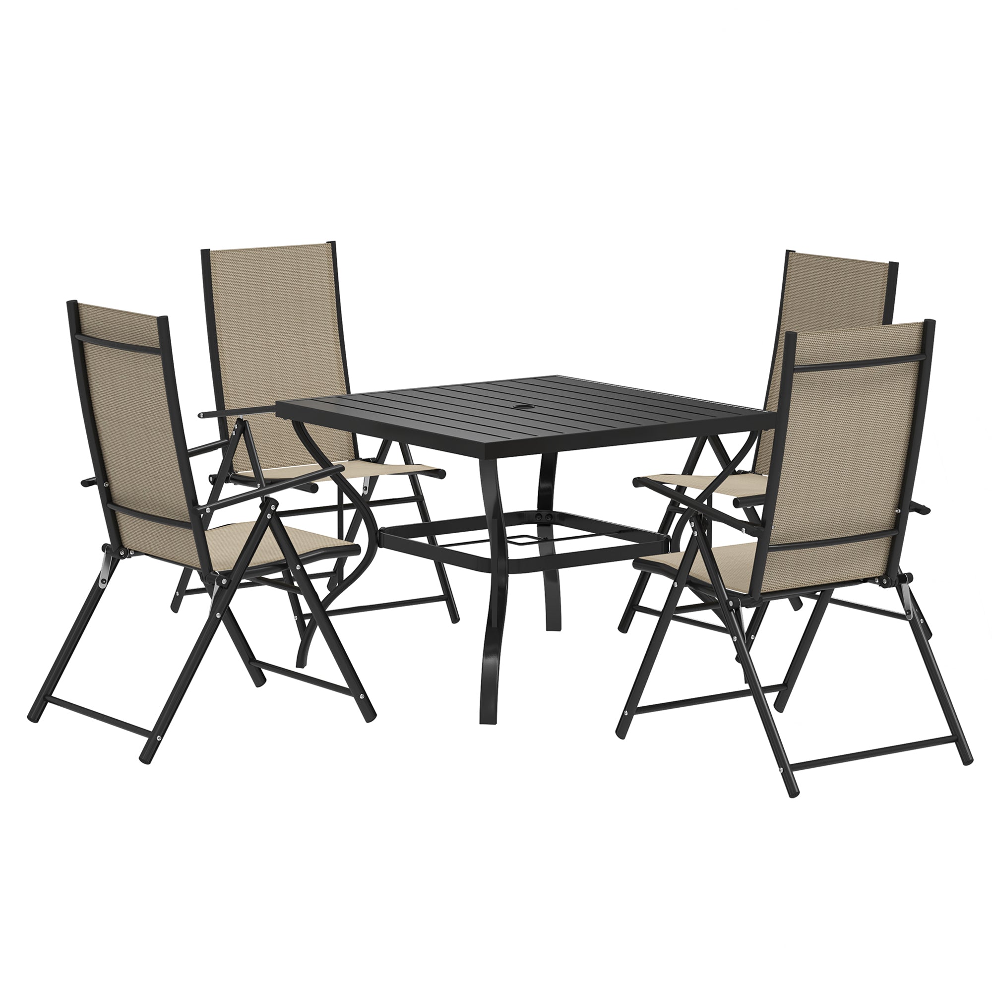 Outsunny Five-Piece Steel Frame Patio Set - Khaki/Black - North Peak Garden Furniture