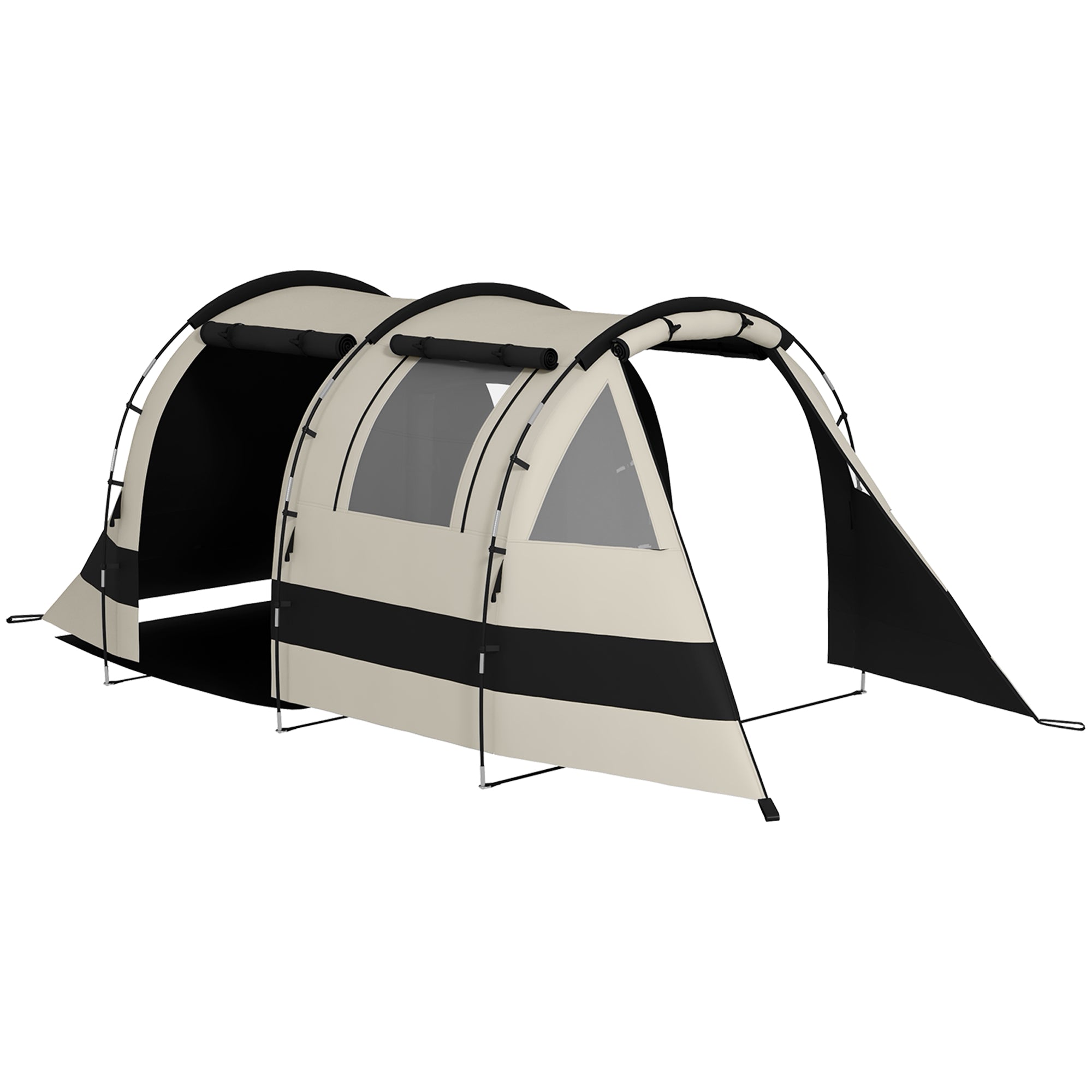 Outsunny Four Man, Two Room Blackout Tent, with Accessories - Khaki - North Peak Garden Furniture