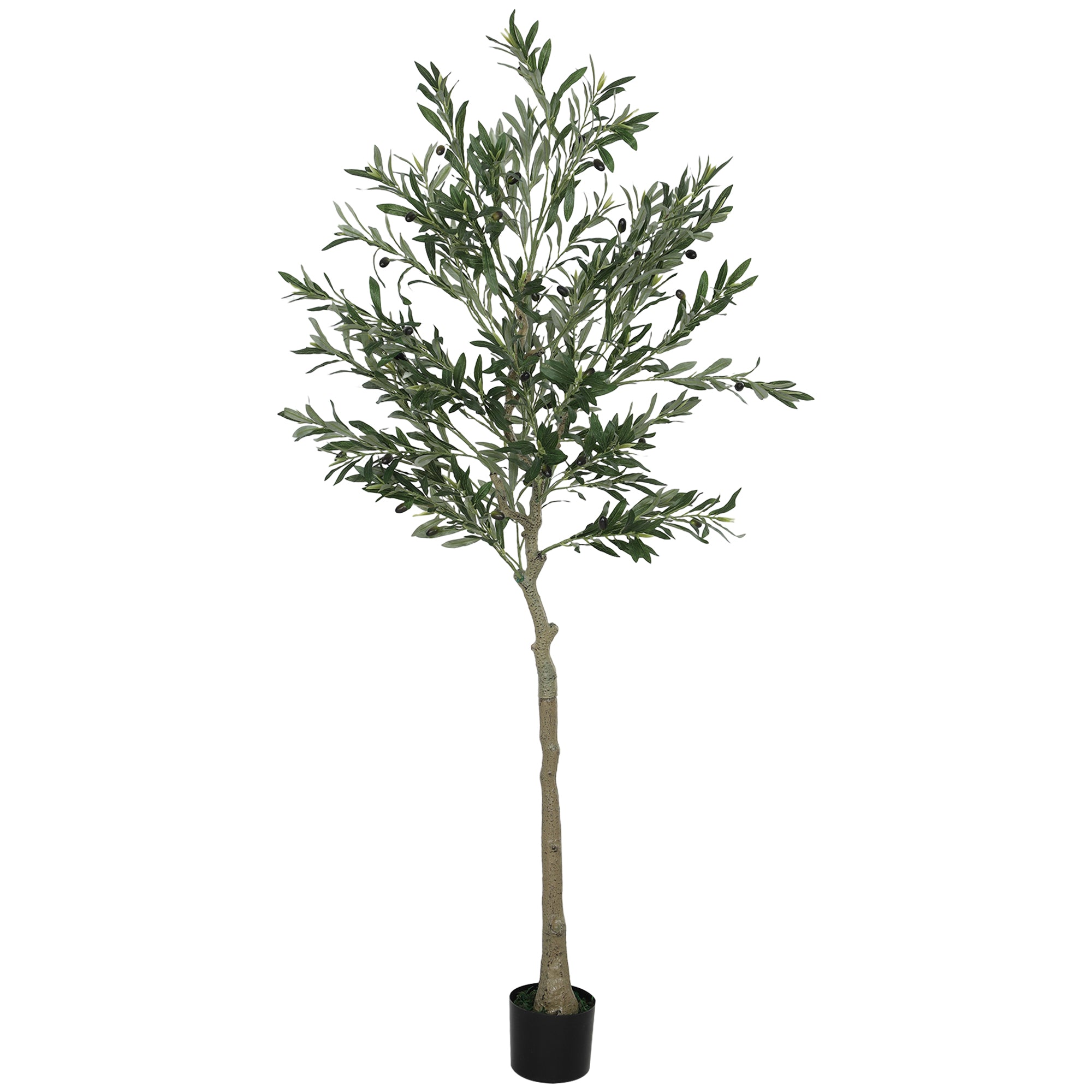 HOMCOM 6ft/ 180cm Decorative Artificial Plant, Silk Olive Tree with 900 Leaves and 40 Olive Fruits in Pot, Fake Plant for Home, Office, Living Room, Indoor Decor - North Peak Garden Furniture